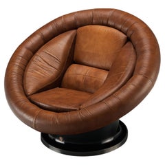 Saporiti Lounge Chair in Leather and Fiberglass 