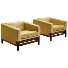 Saporiti Lounge Chairs in Yellow Velvet and Rosewood