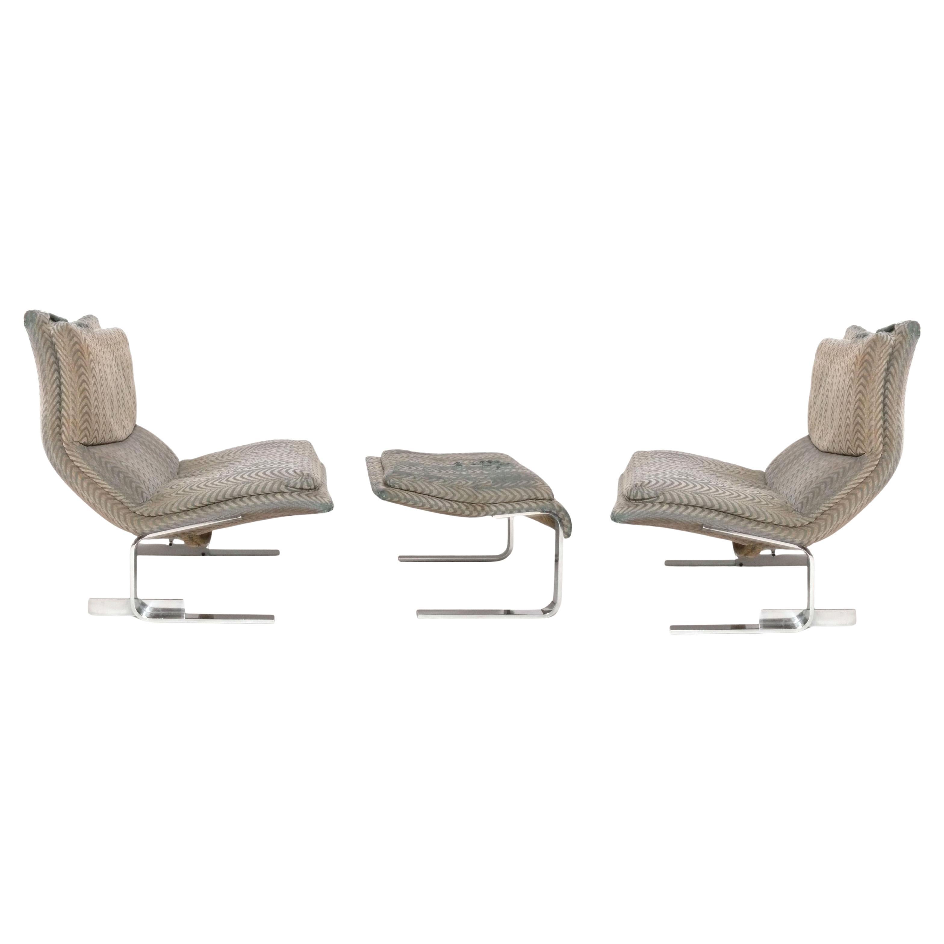Sillas de salón y otomana Saporiti Retapizadas en tu tela Mid Century Modern en venta