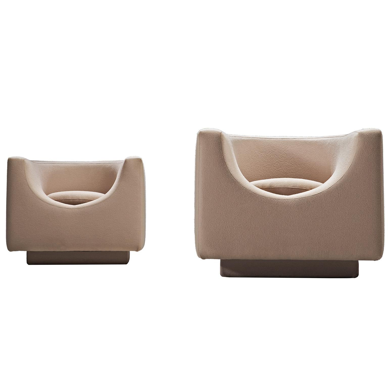 Saporiti Lounge Chairs with Warm Beige Upholstery