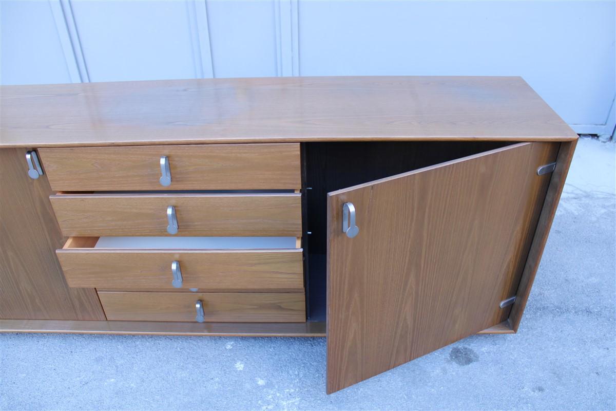 Mid-Century Modern Saporiti Minimal 1970 Sideboard in Solid Chestnut Drawers and Doors For Sale