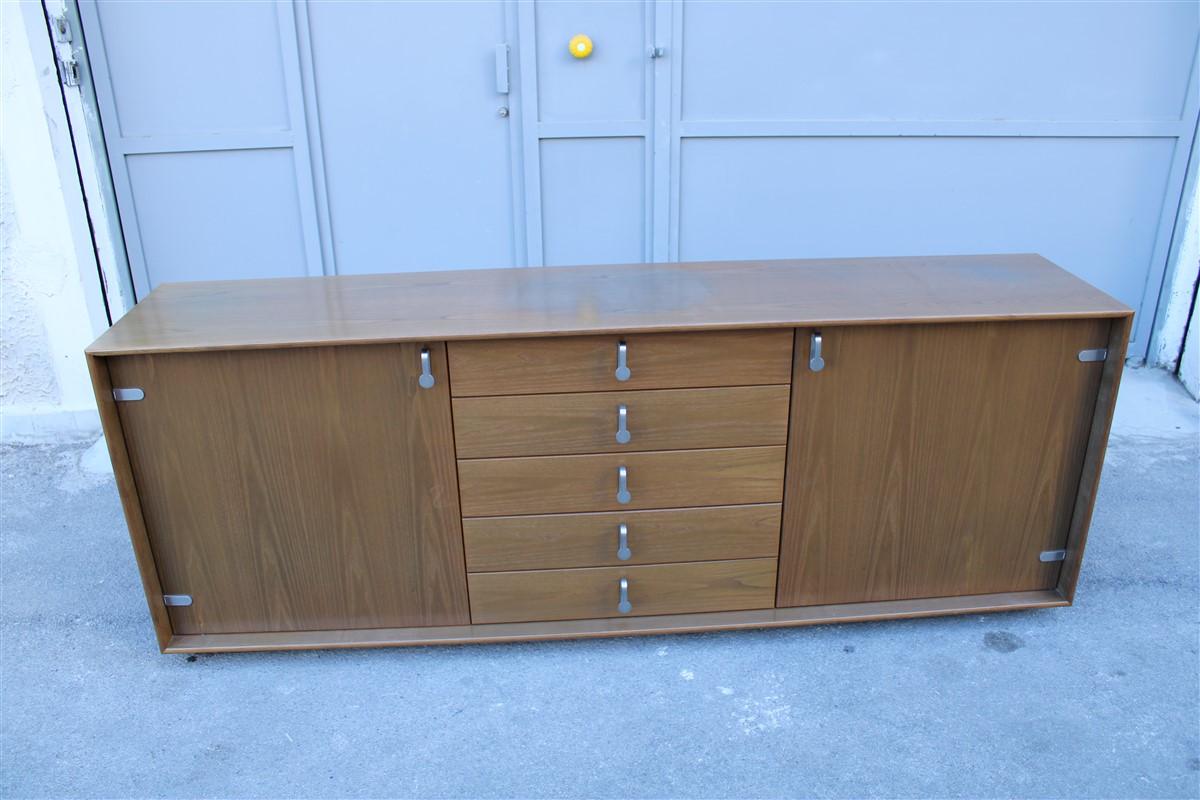 Saporiti Minimal 1970 Sideboard in Solid Chestnut Drawers and Doors For Sale 3