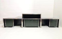 Saporiti Modular Furniture Green Wood Chromed Mid-Century Modern 1970s Set of 4