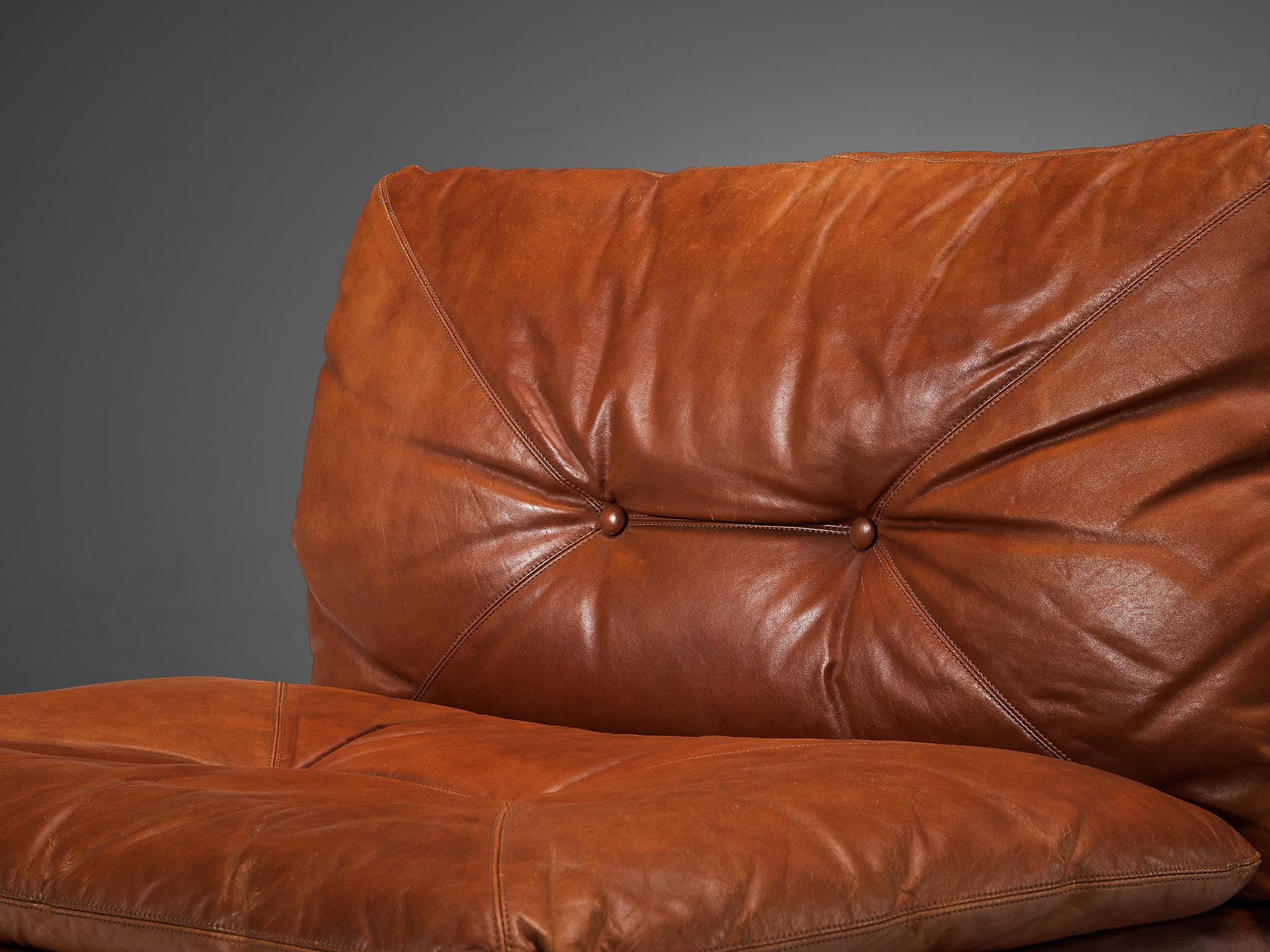 Italian Saporiti Modular Lounge Set with Coffee Table in Cognac Leather For Sale