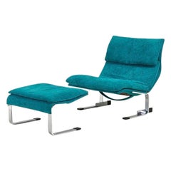Saporiti Onda Lounge Chair and Ottoman Suede, Italy, 1970