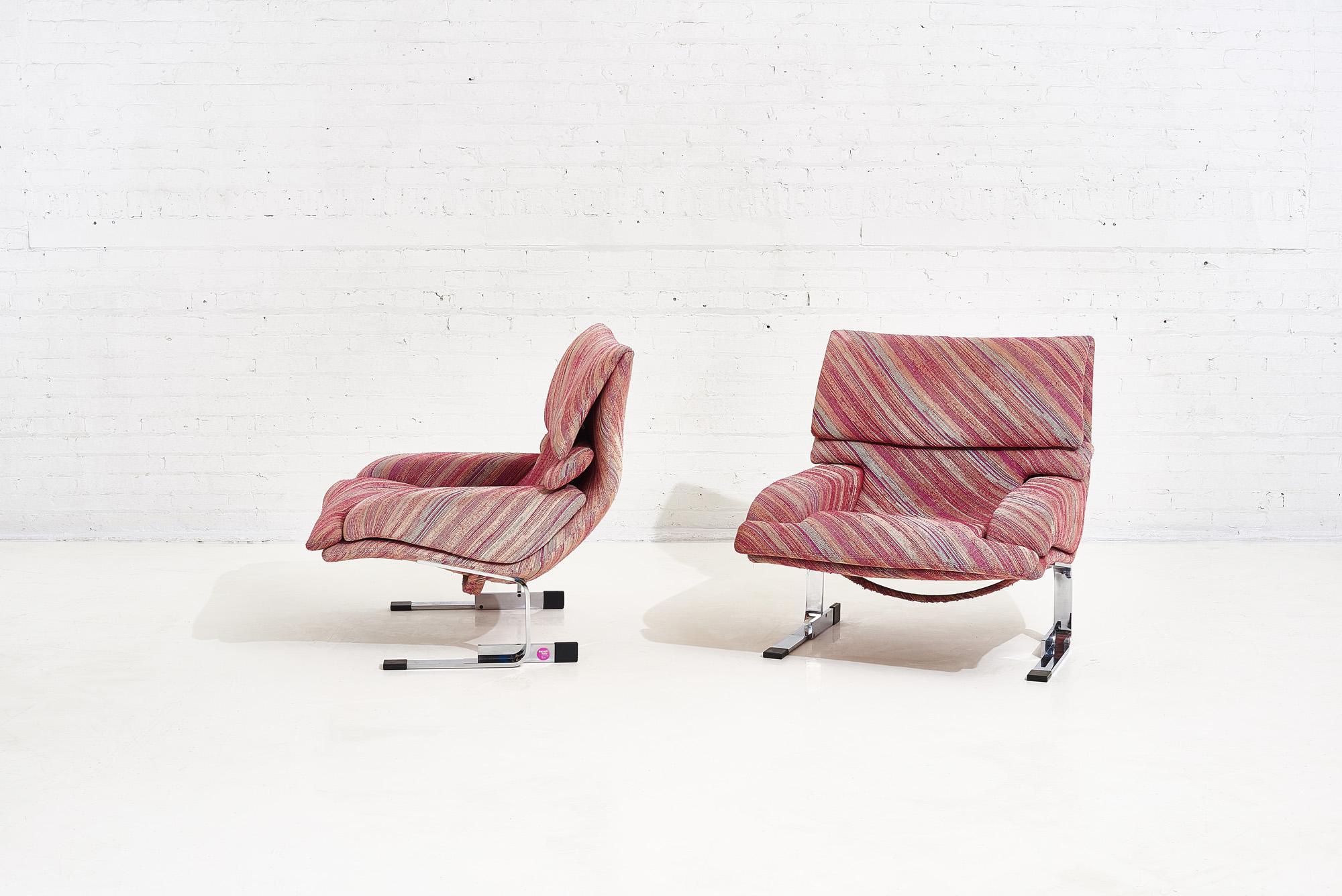 Italian Saporiti Onda Lounge Chairs Missoni Fabric, circa 1970’s
