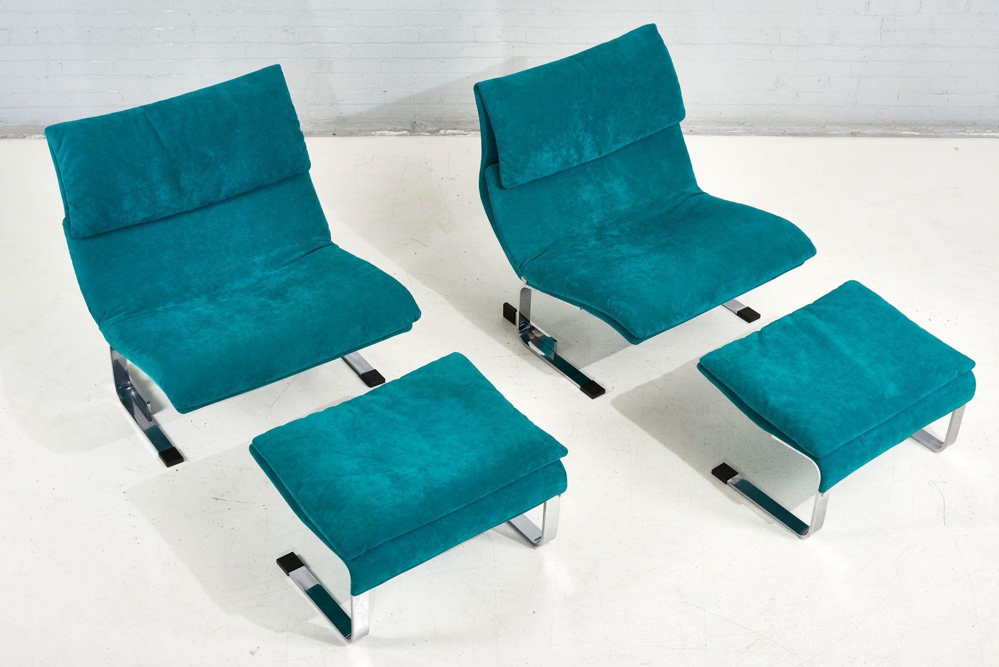 Italian Saporiti Onda Lounge Chairs Suede, Italy, 1970