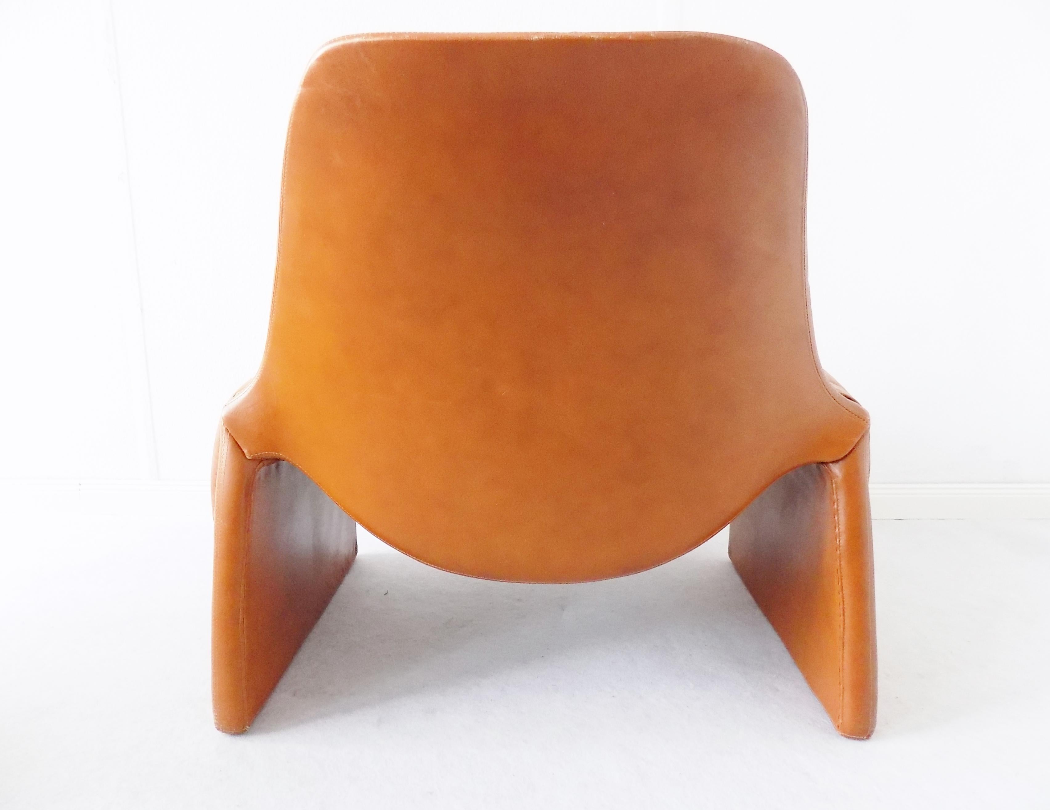 Saporiti P60 Leather Lounge Chair with Ottoman by Vittorio Introini, Midcentury 4