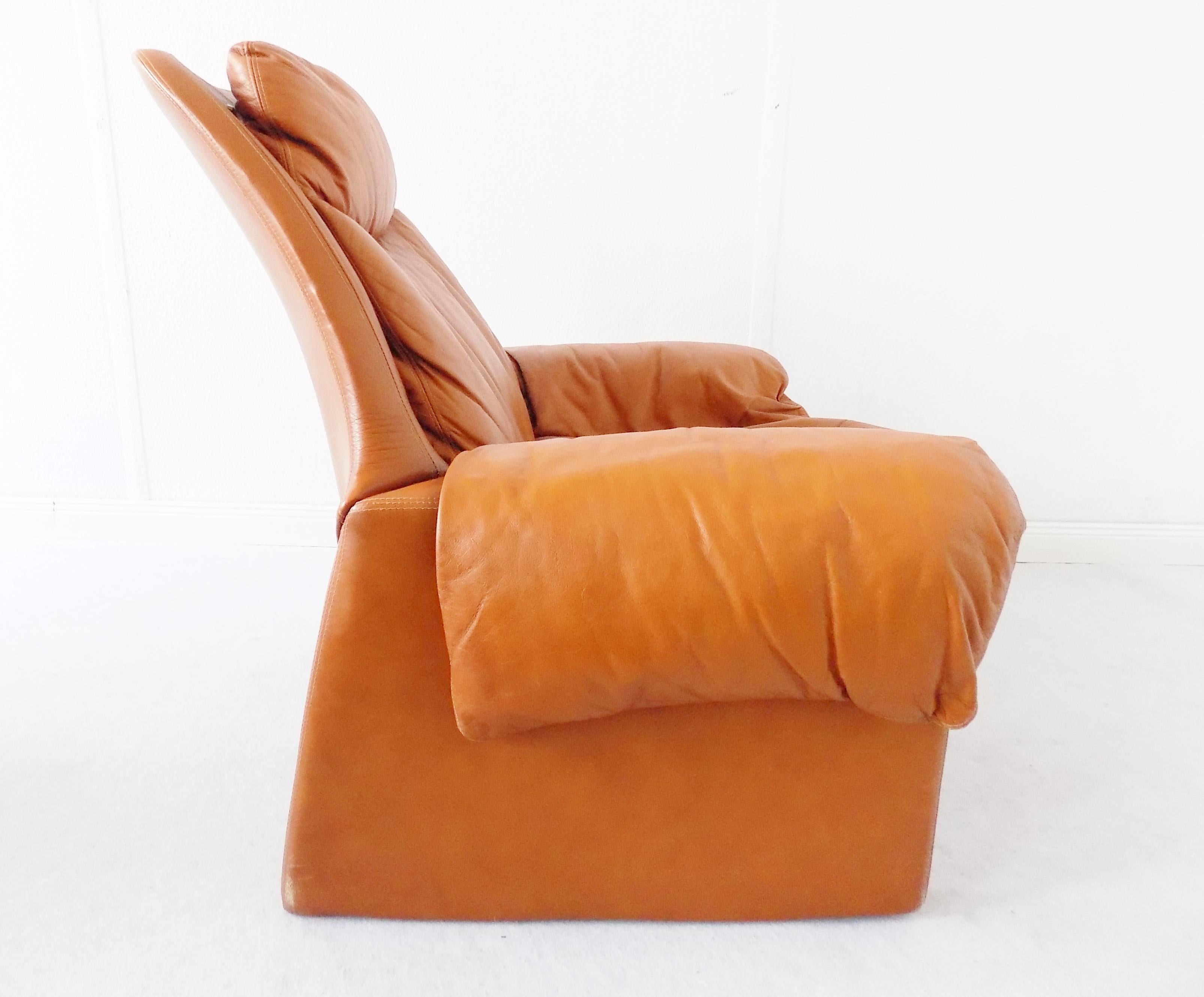 Saporiti P60 Leather Lounge Chair with Ottoman by Vittorio Introini, Midcentury 9