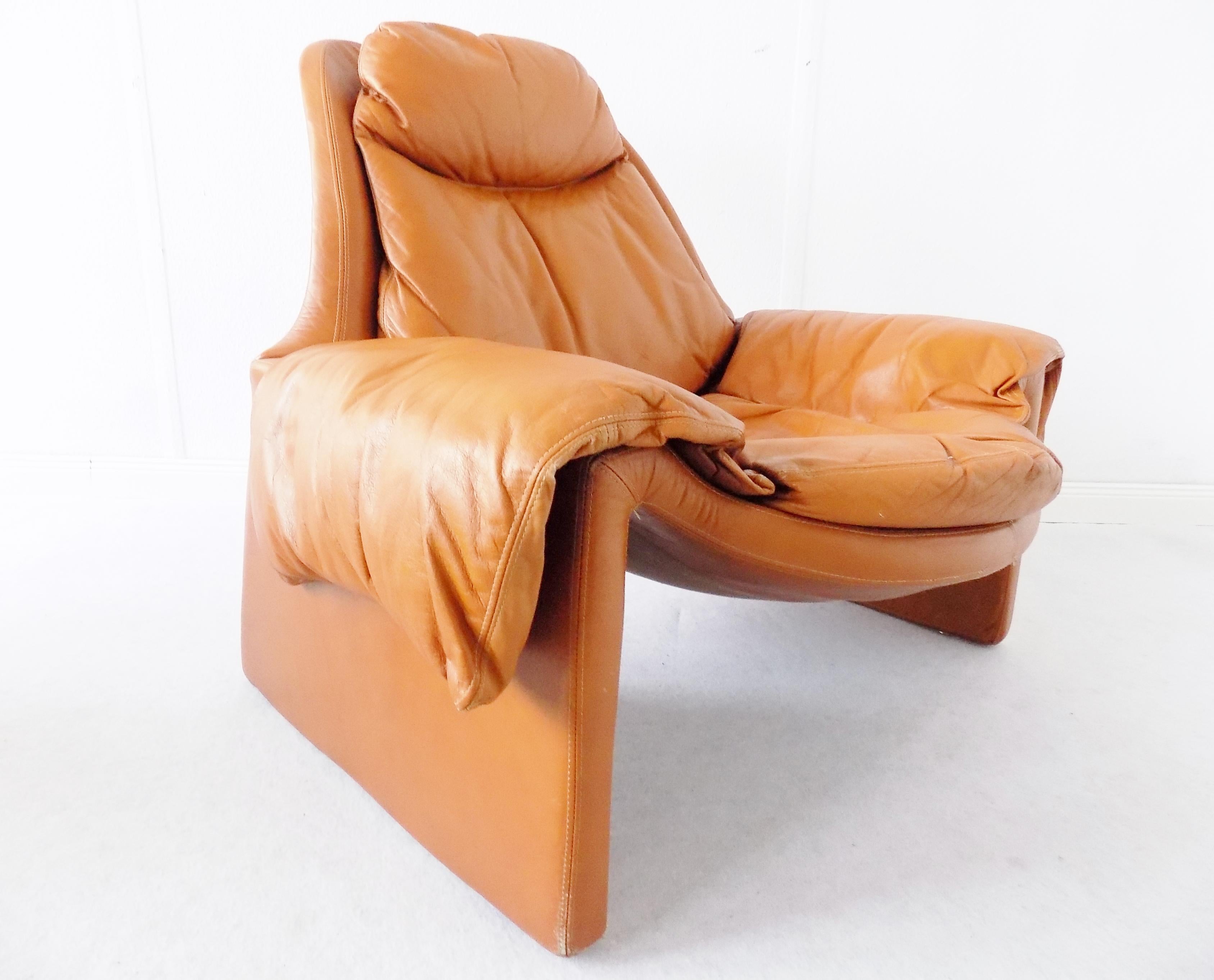 Saporiti P60 Leather Lounge Chair with Ottoman by Vittorio Introini, Midcentury 10