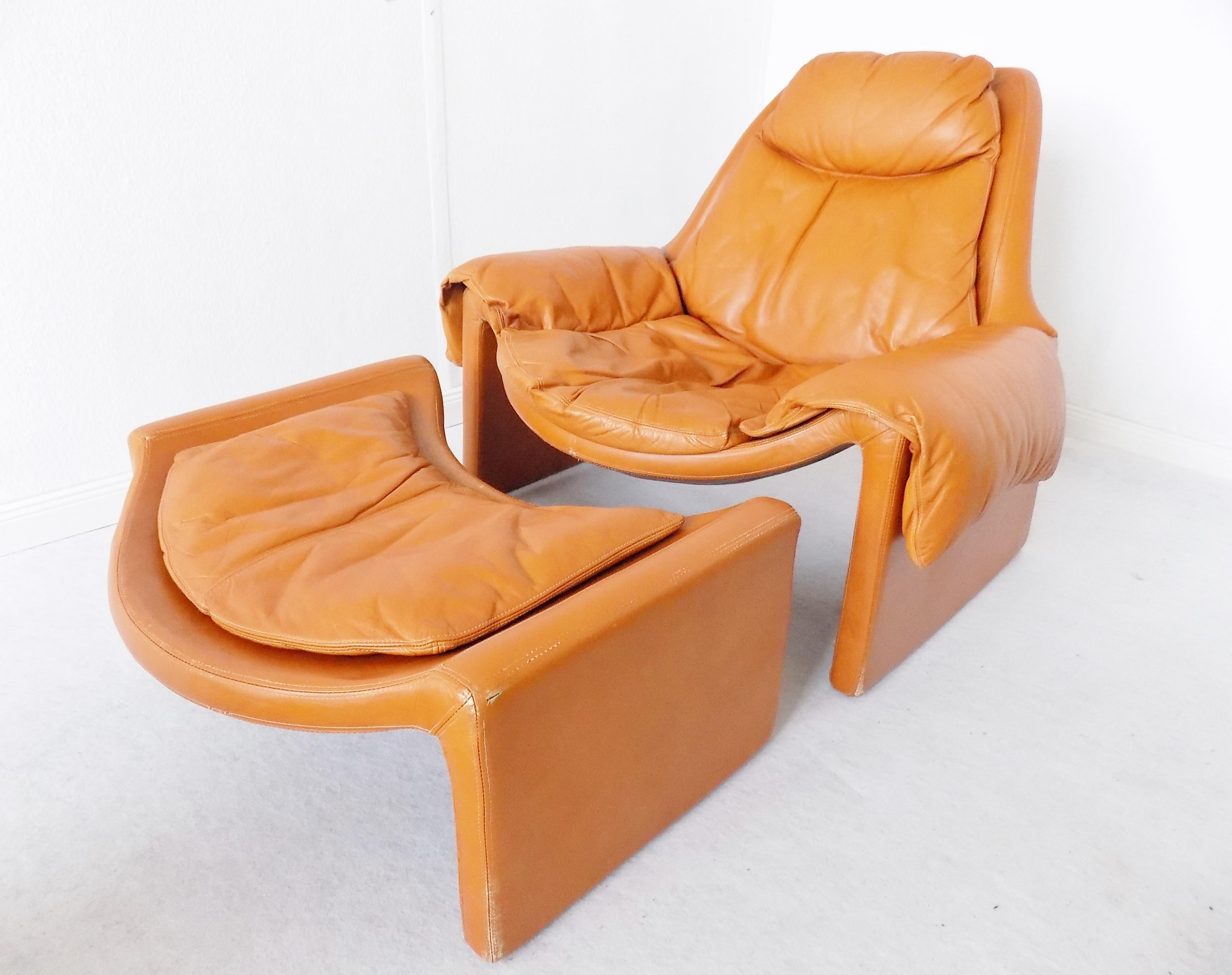 Saporiti P60 Leather Lounge Chair with Ottoman by Vittorio Introini, Midcentury 13