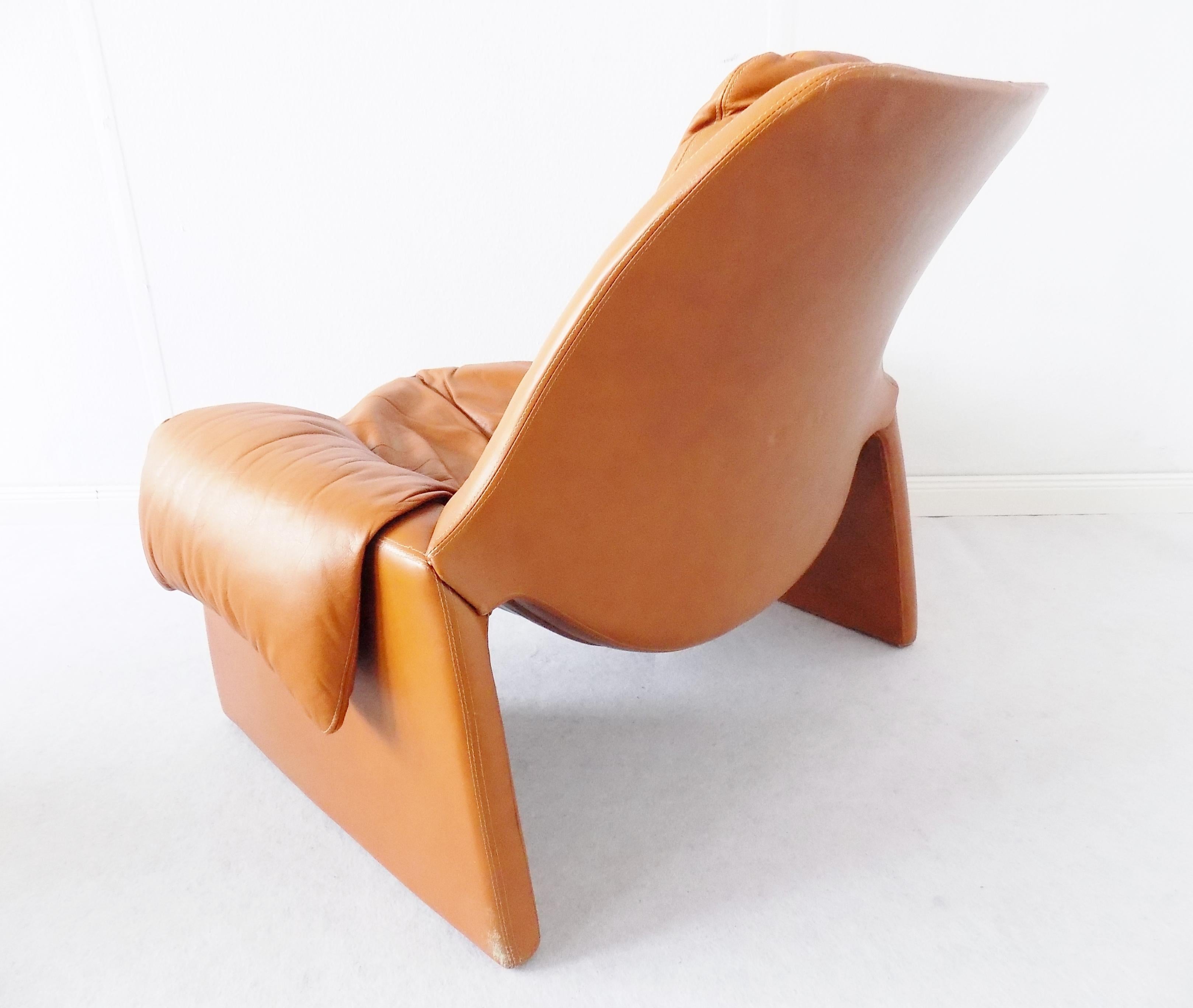 Saporiti P60 Leather Lounge Chair with Ottoman by Vittorio Introini, Midcentury In Good Condition In Ludwigslust, Mecklenburg-Vorpommern