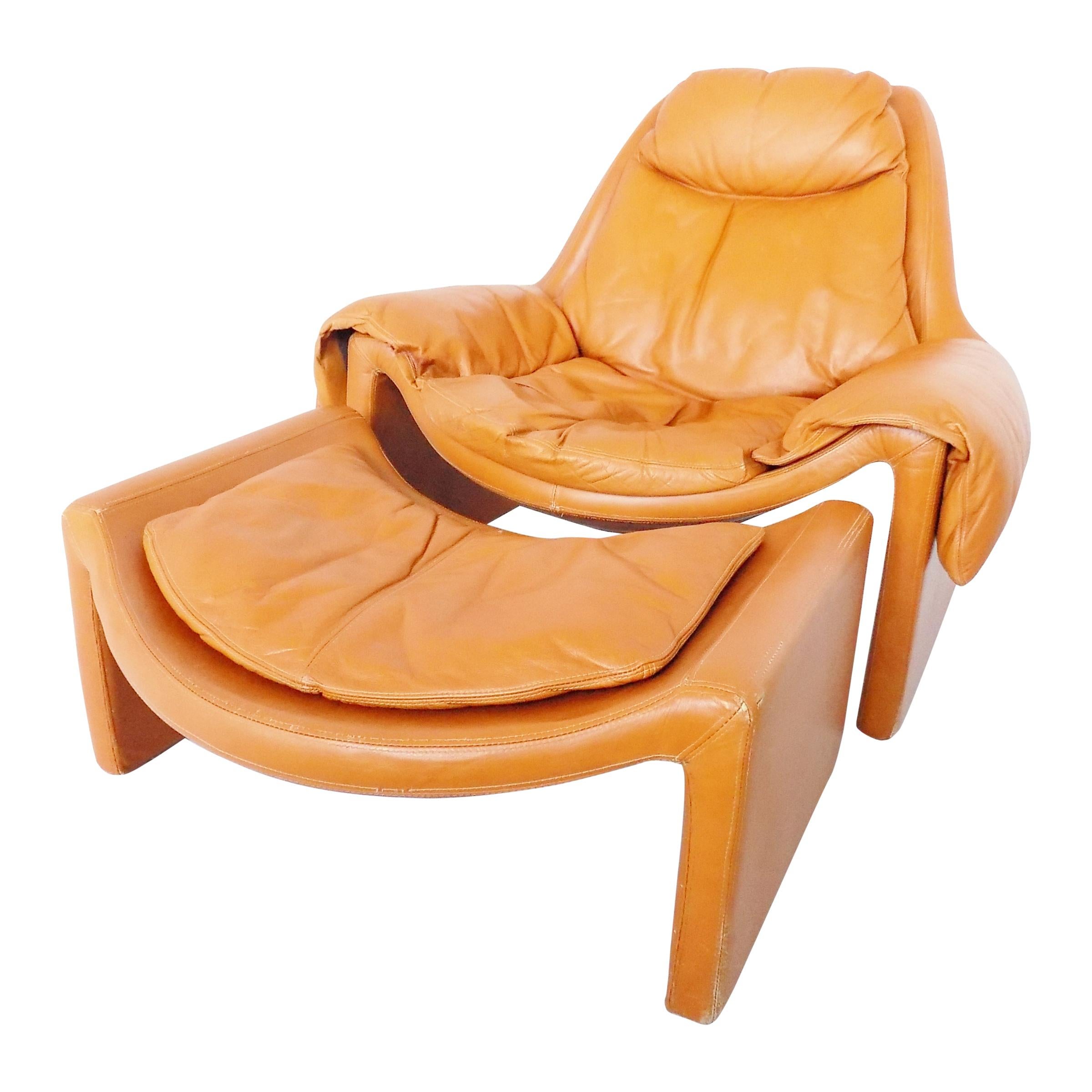 Saporiti P60 Leather Lounge Chair with Ottoman by Vittorio Introini, Midcentury