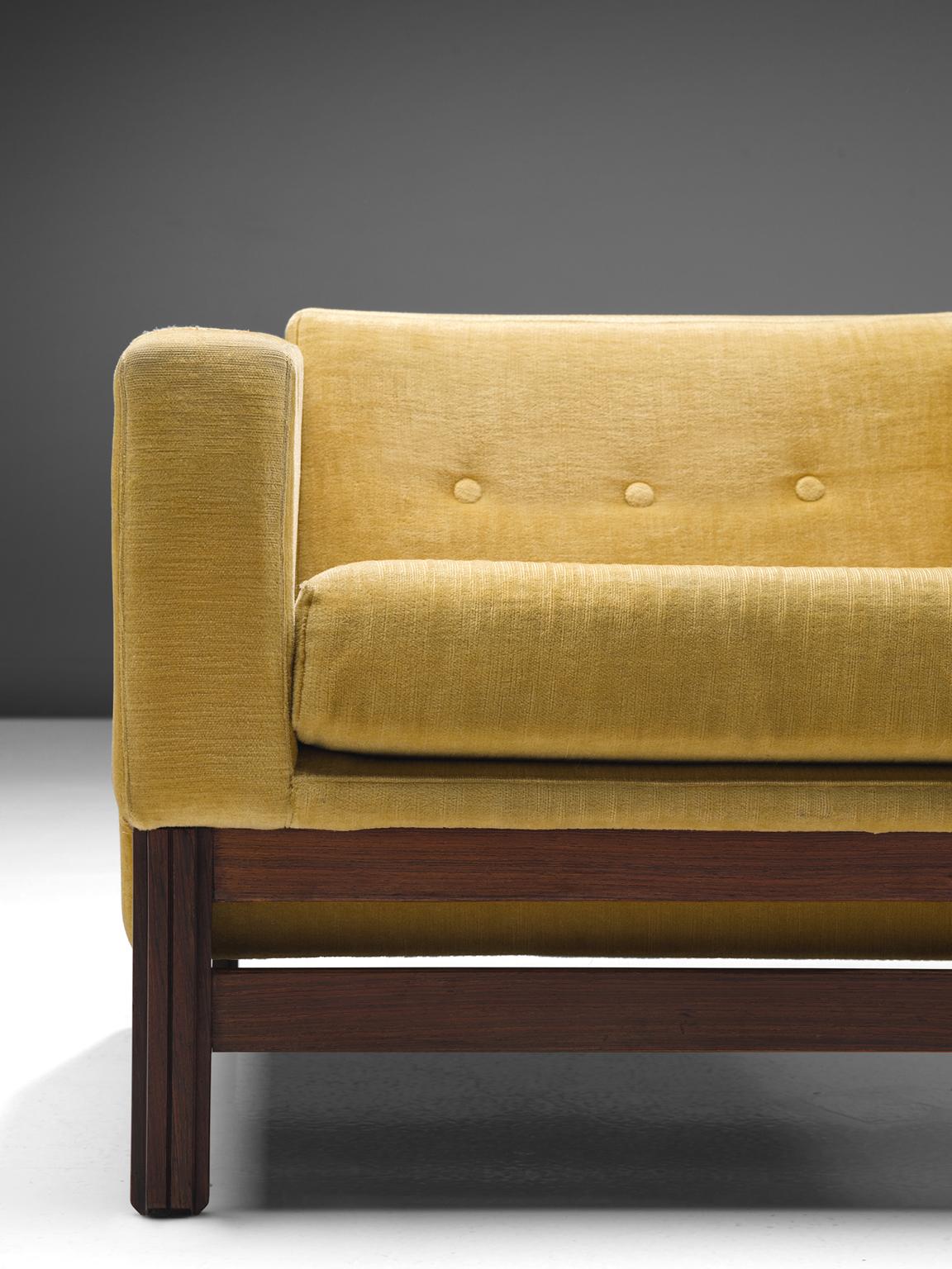 Mid-20th Century Saporiti Pair of Lounge Chairs in Yellow Velvet