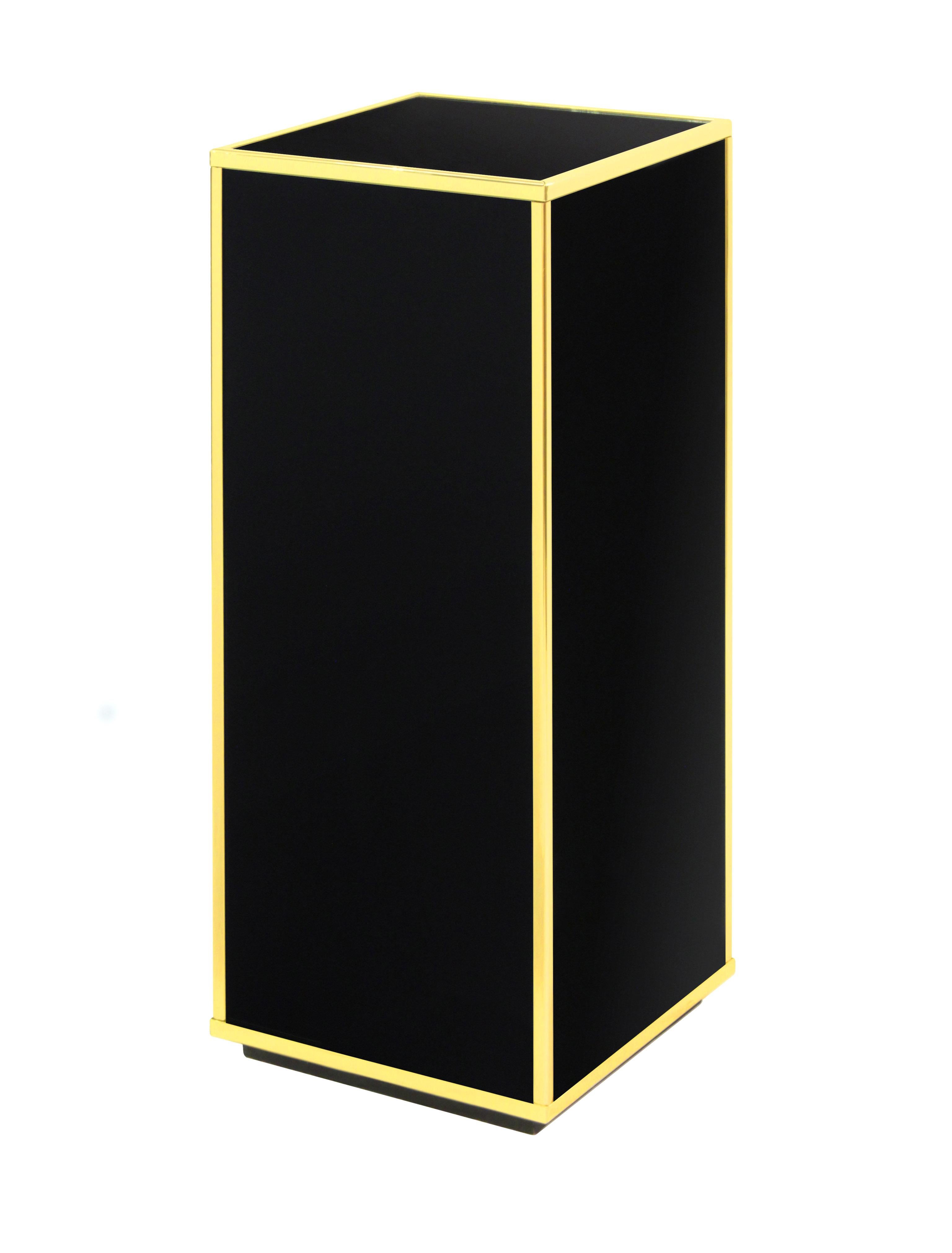Pedestal in black lucite with brass trim by Saporiti, Milan Italy, 1970's. This pedestal is beautifully made and and the combination of black lucite and brass is very chic.