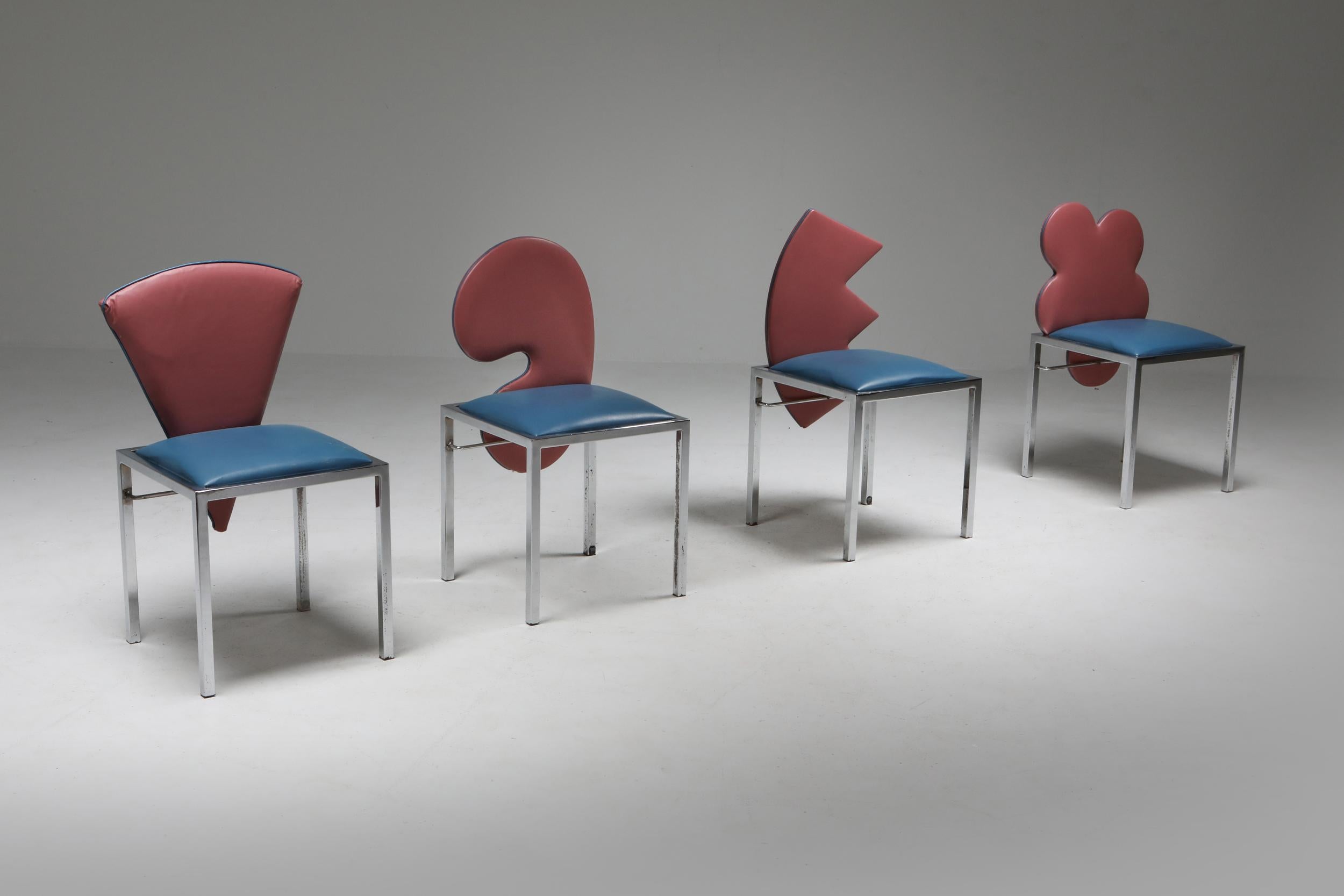 Post-modern Italian chairs, Saporiti, Omaggi, Design Salvati e Tresoldi, 1980s

An “homage” to the works of some the masters of contemporary art: Warhol, Fontana, Malevich, Kandinsky, Balla, Lisitsky. The six models of this collection share the