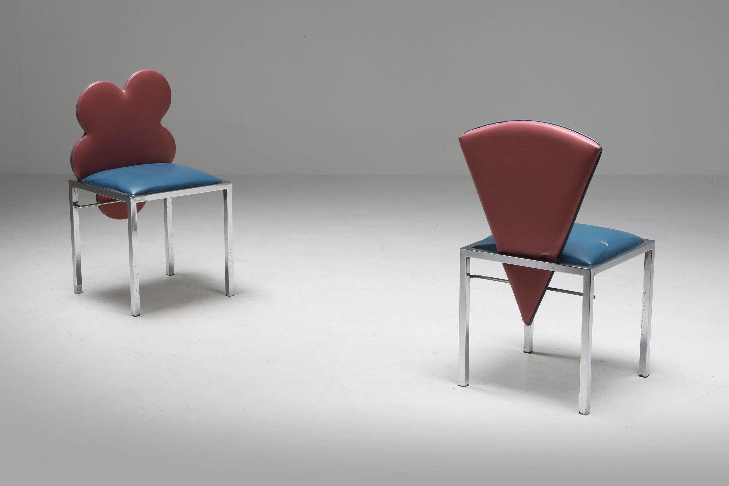 Chrome Saporiti set of four chairs Warhol, Malevich, Kandinsky, Fontana