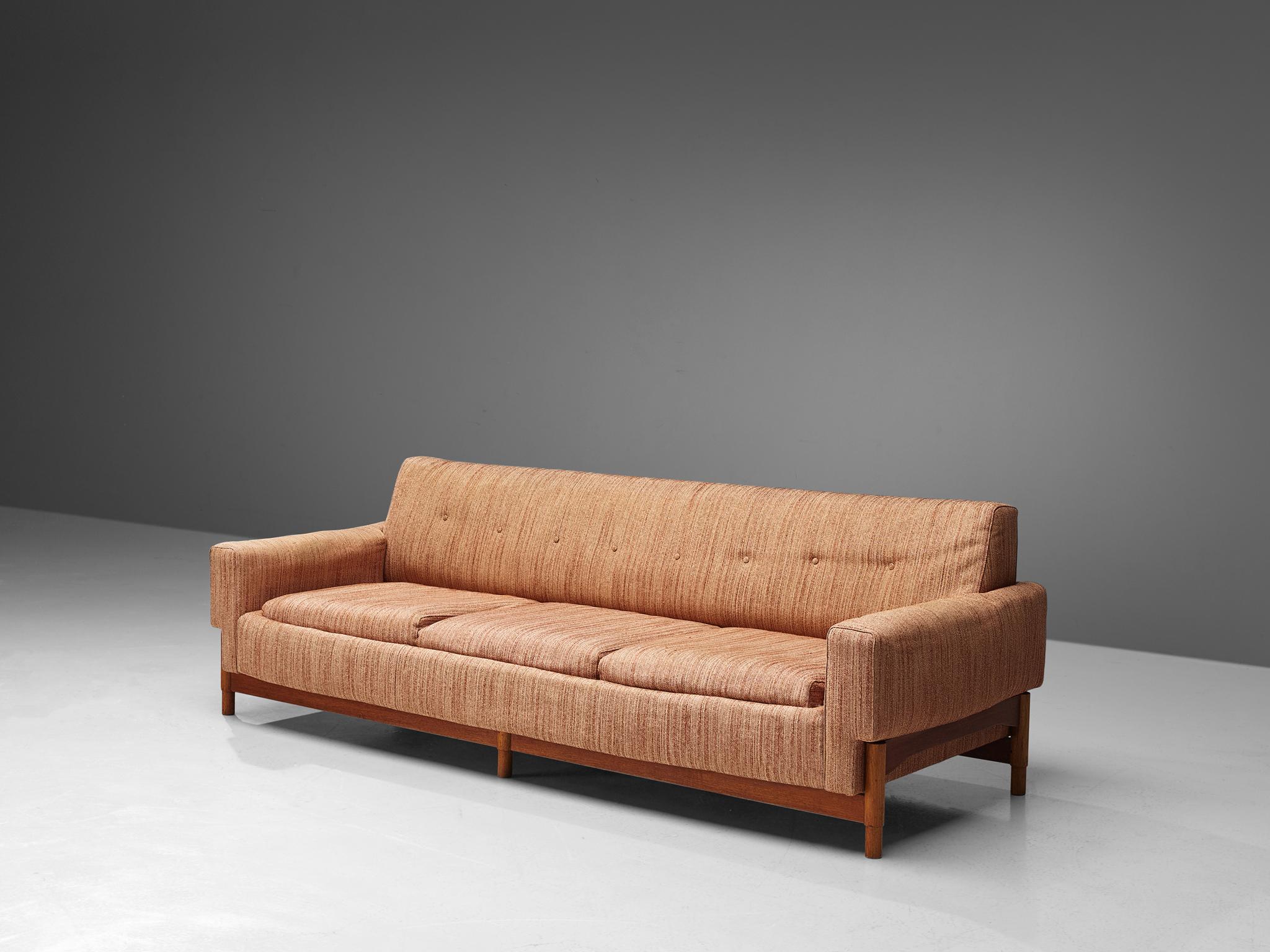Mid-Century Modern Saporiti Sofa in Teak and Fabric Upholstery