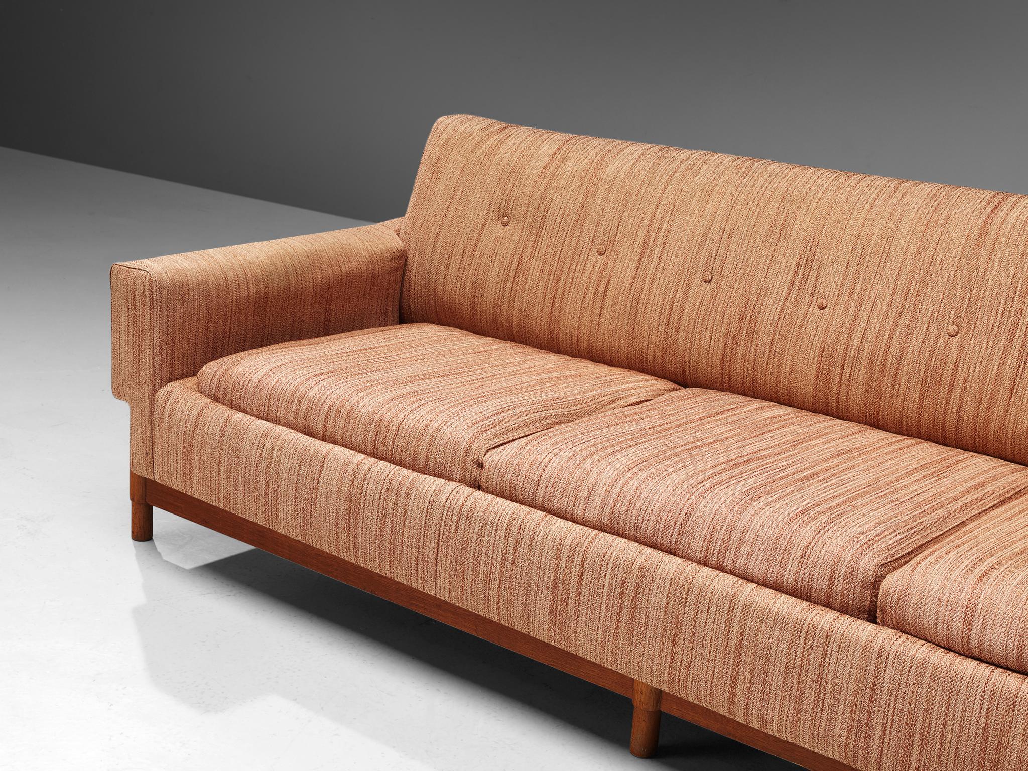 Italian Saporiti Sofa in Teak and Fabric Upholstery