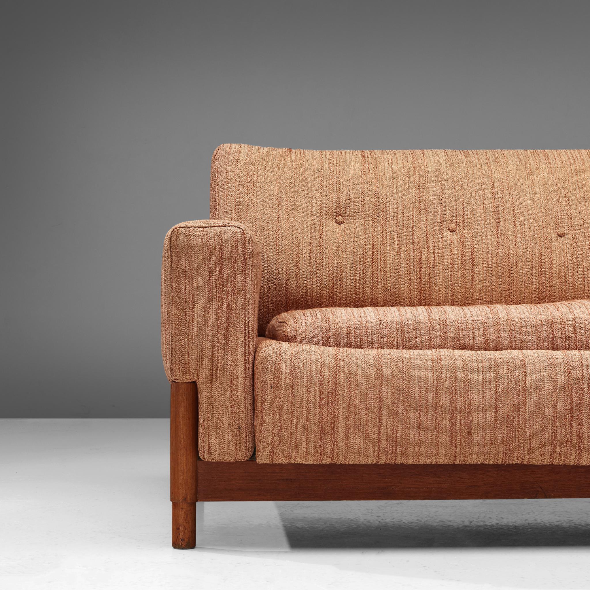 Mid-20th Century Saporiti Sofa in Teak and Fabric Upholstery