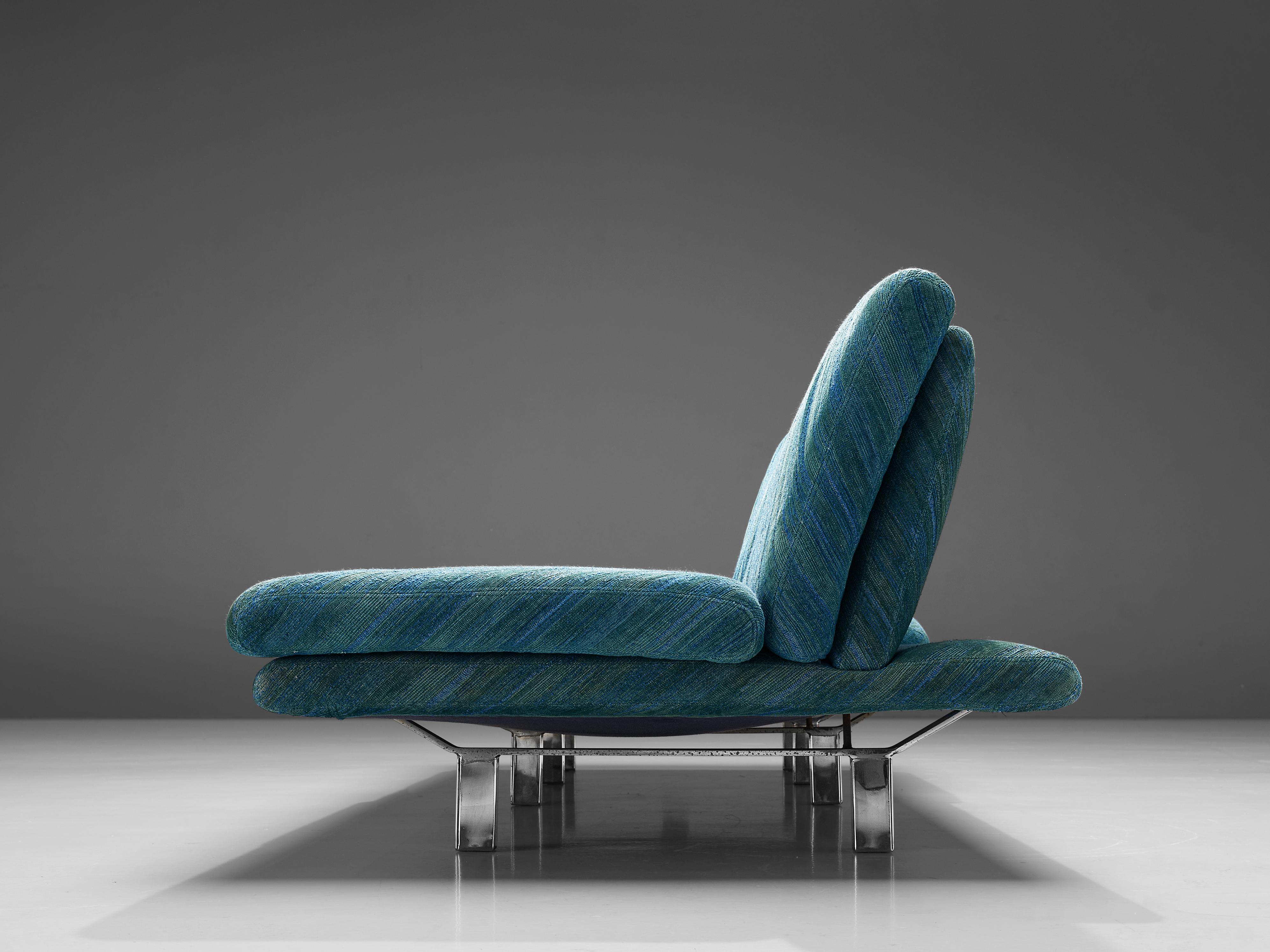 Italian Saporiti Two Seat Sofa with Ottoman in Green-Blue Upholstery 