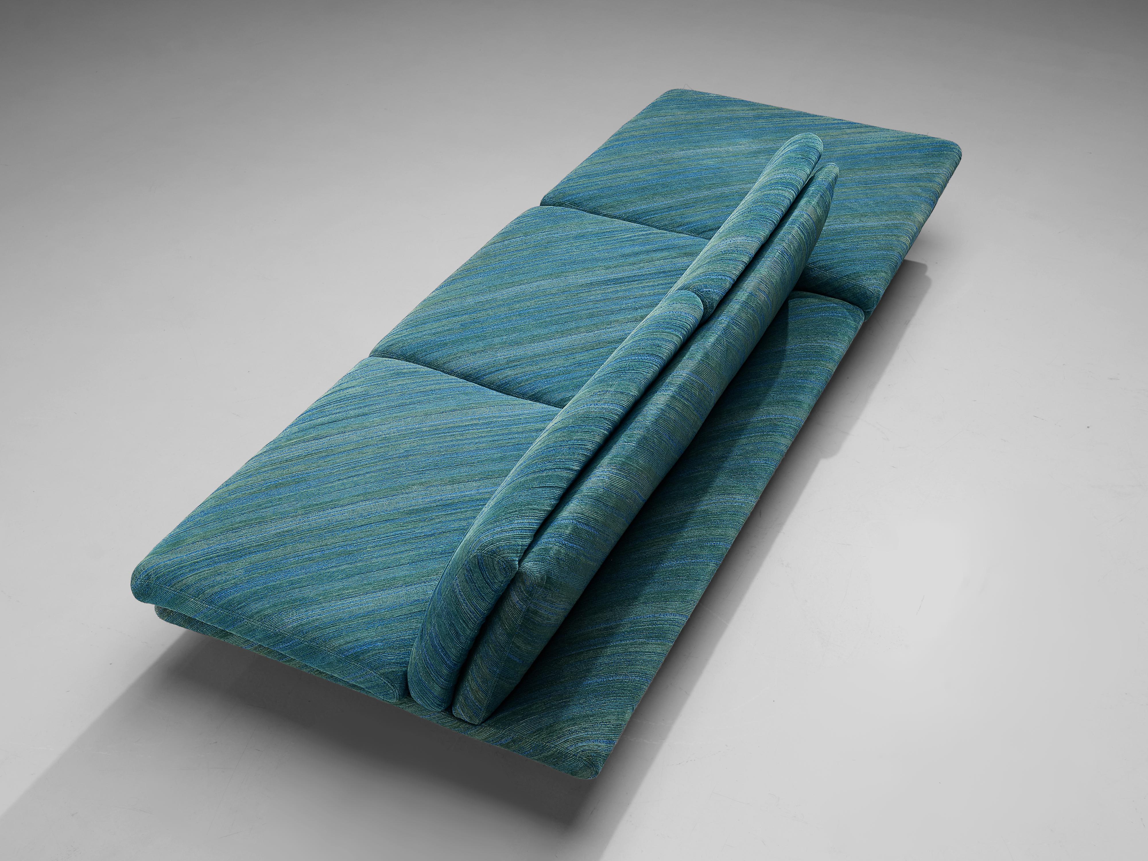Mid-20th Century Saporiti Two Seat Sofa with Ottoman in Green-Blue Upholstery 