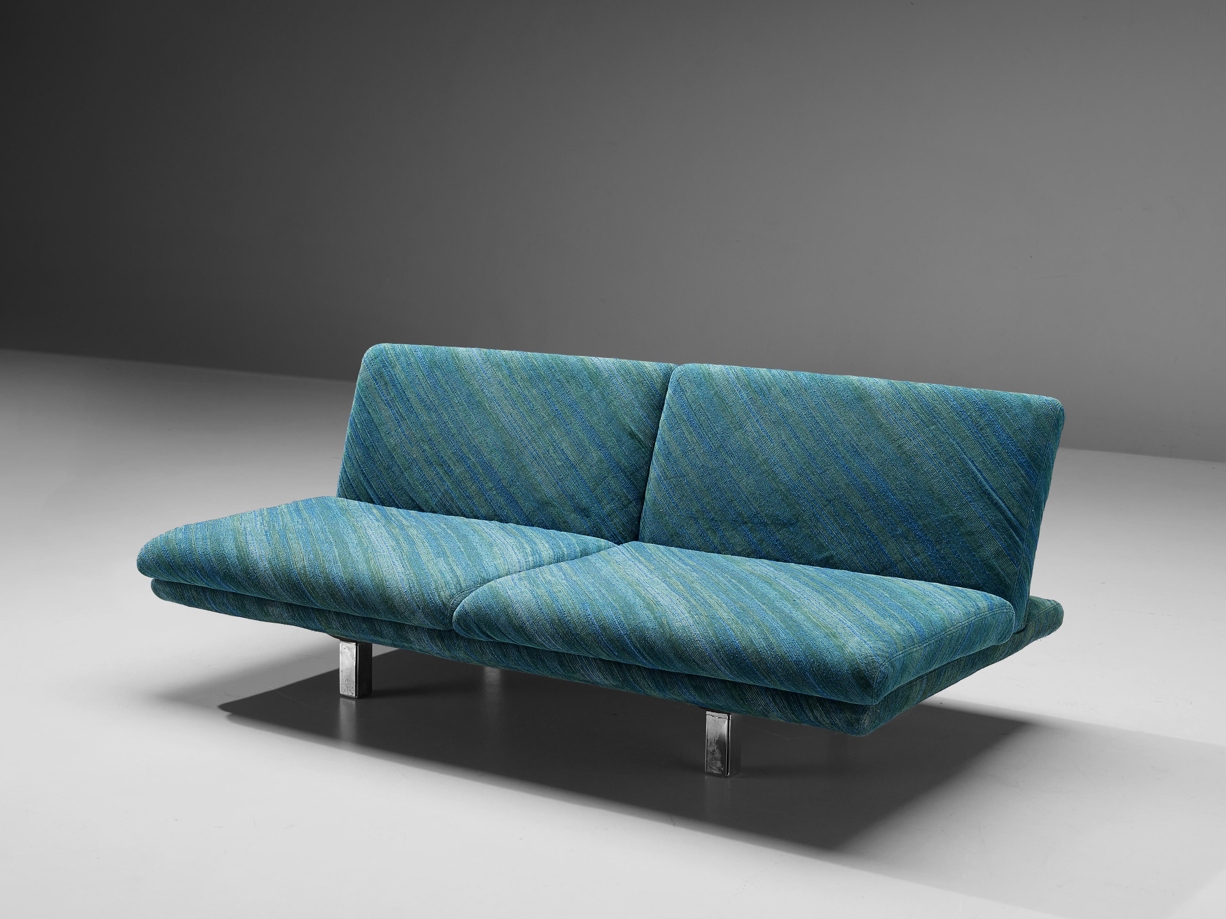 Saporiti Two Seat Sofa with Ottoman in Green-Blue Upholstery  1