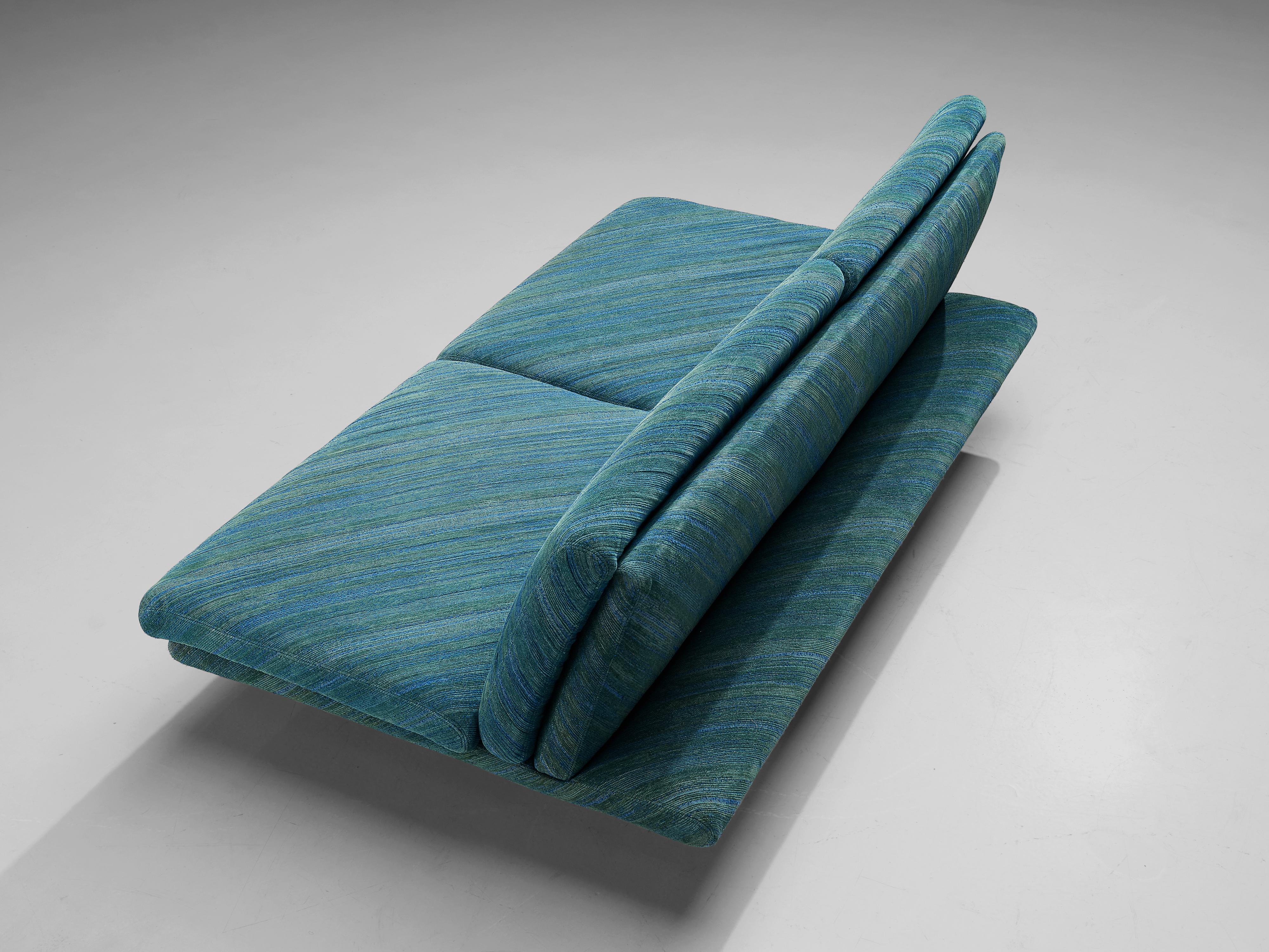 Saporiti Two Seat Sofa with Ottoman in Green-Blue Upholstery  2