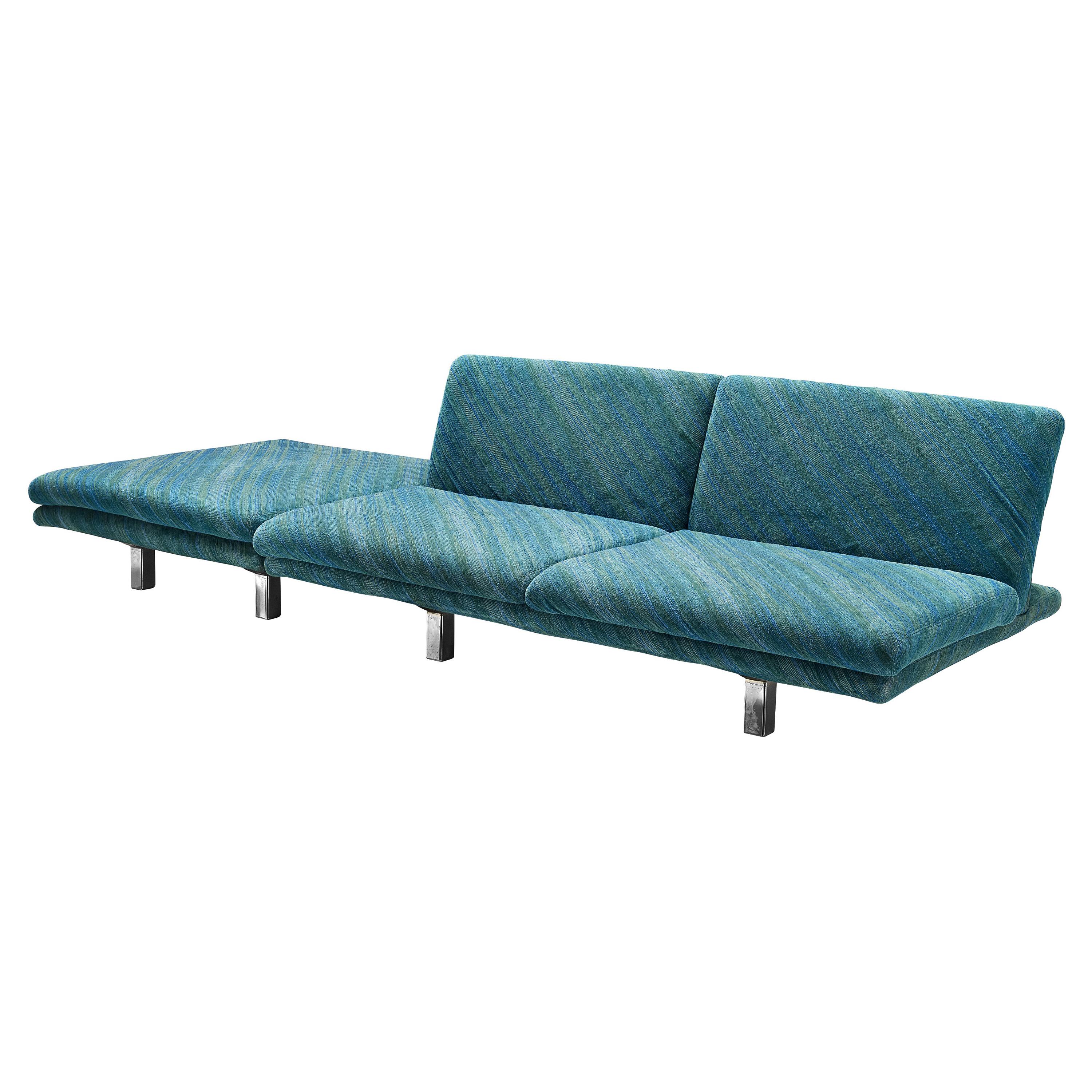 Saporiti Two Seat Sofa with Ottoman in Green-Blue Upholstery 