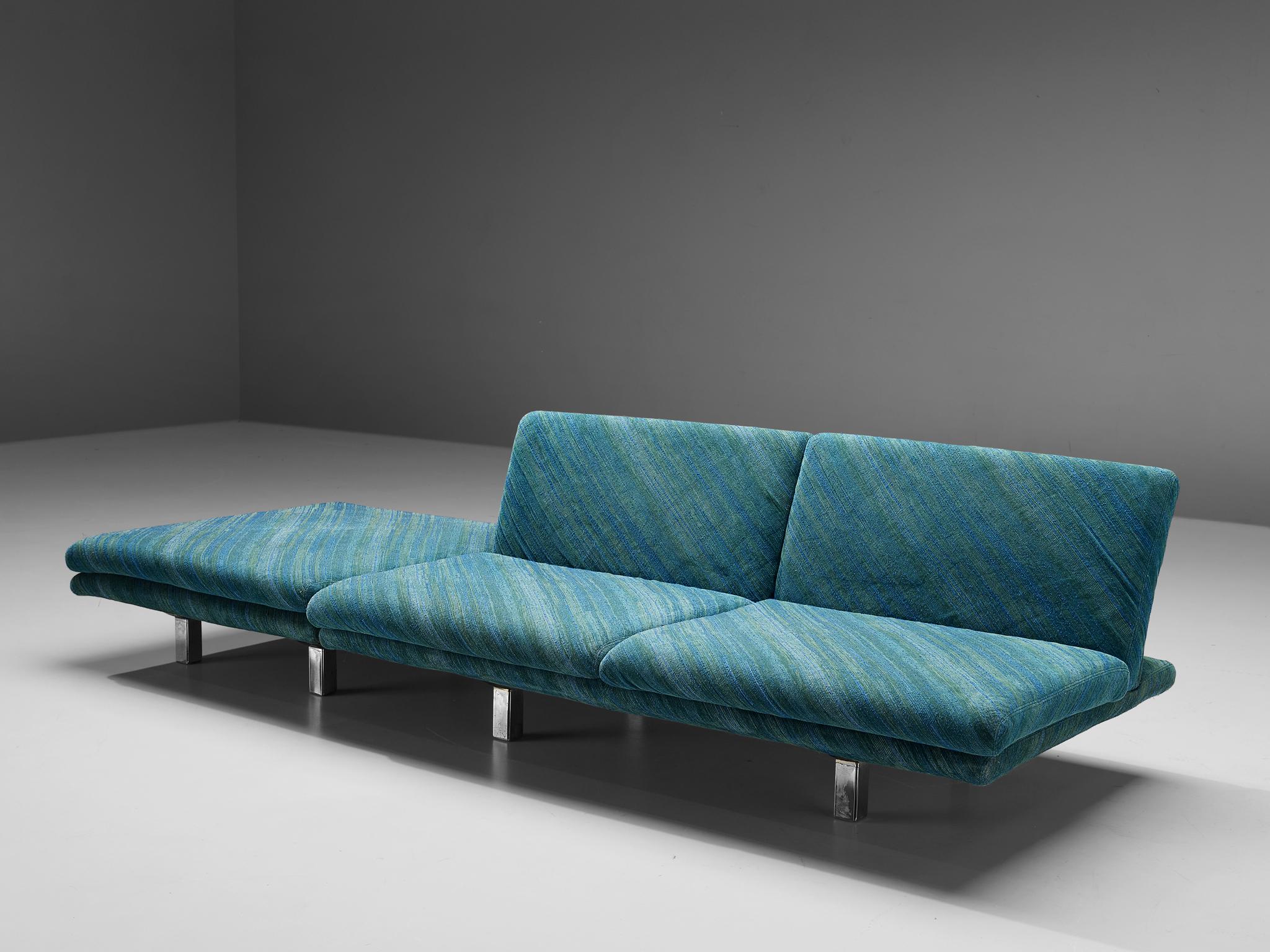 Mid-Century Modern Saporiti Two Seat Sofa with Ottoman in Green-Blue Upholstery  For Sale