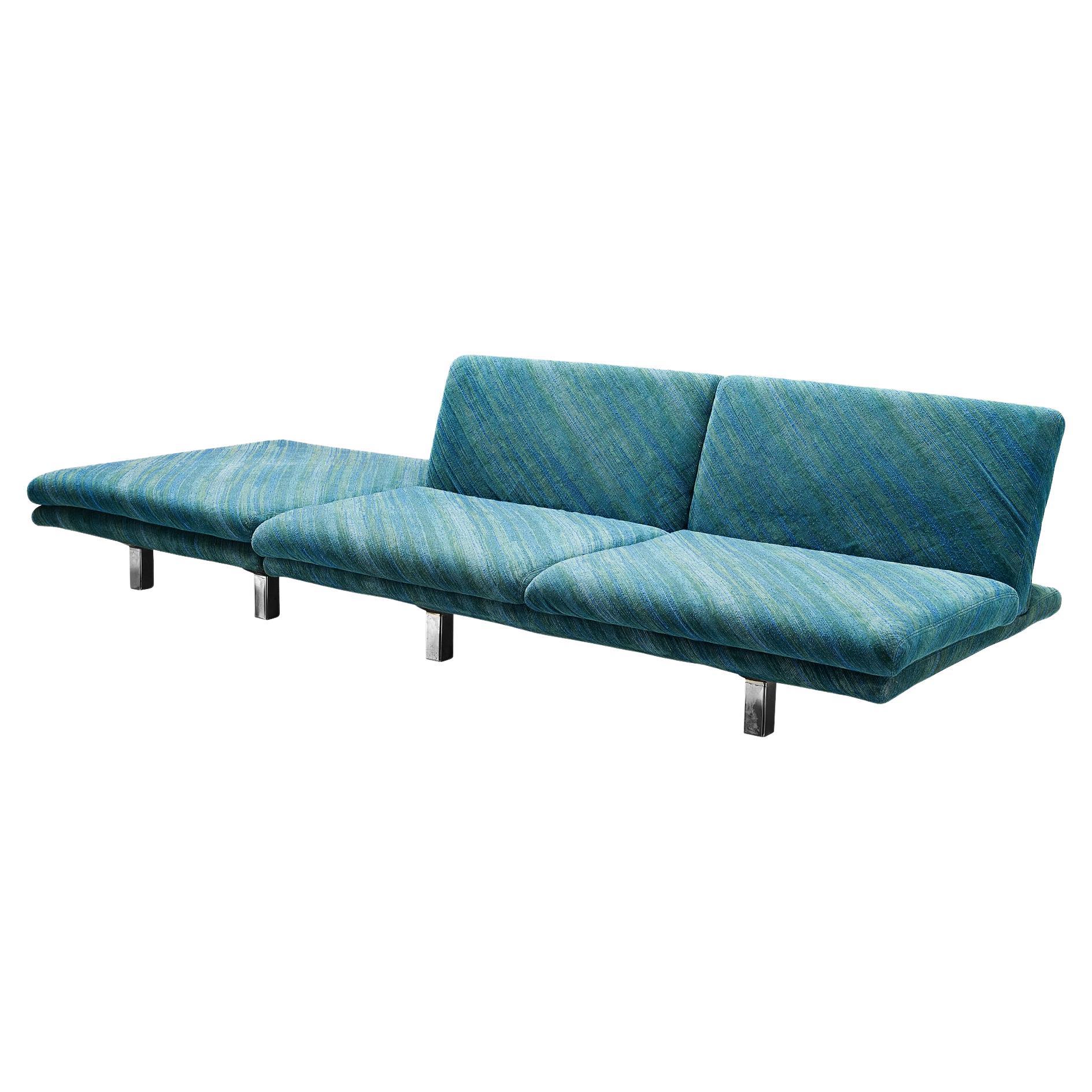 Saporiti Two Seat Sofa with Ottoman in Green-Blue Upholstery  For Sale