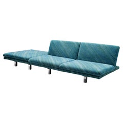 Vintage Saporiti Two Seat Sofa with Ottoman in Green-Blue Upholstery 