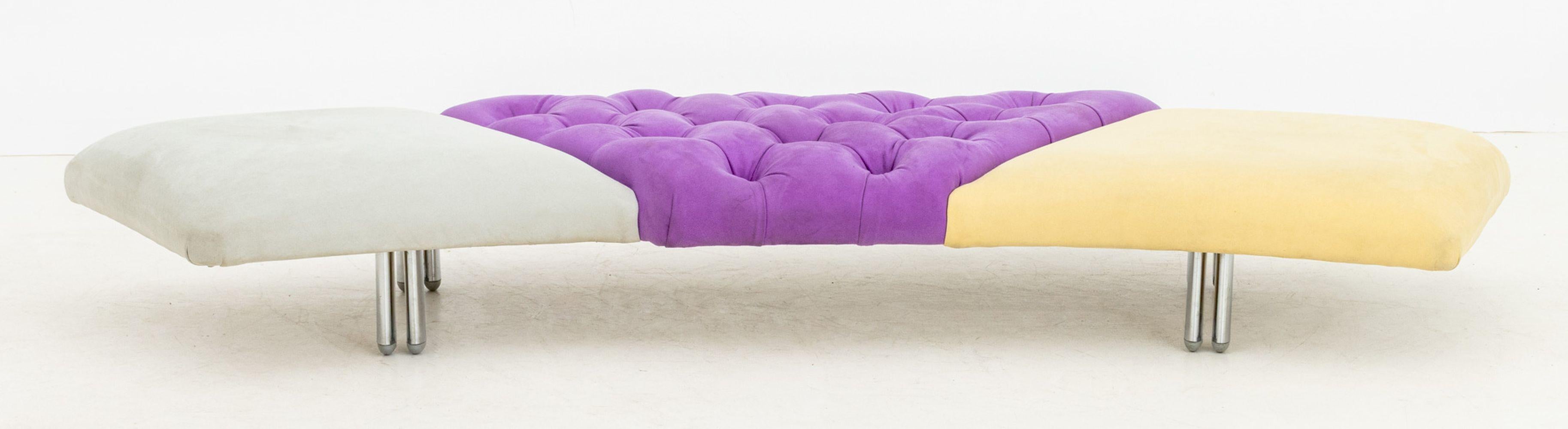 Post-Modern Saporiti x Il Loft Button-Tufted Suede Bench For Sale