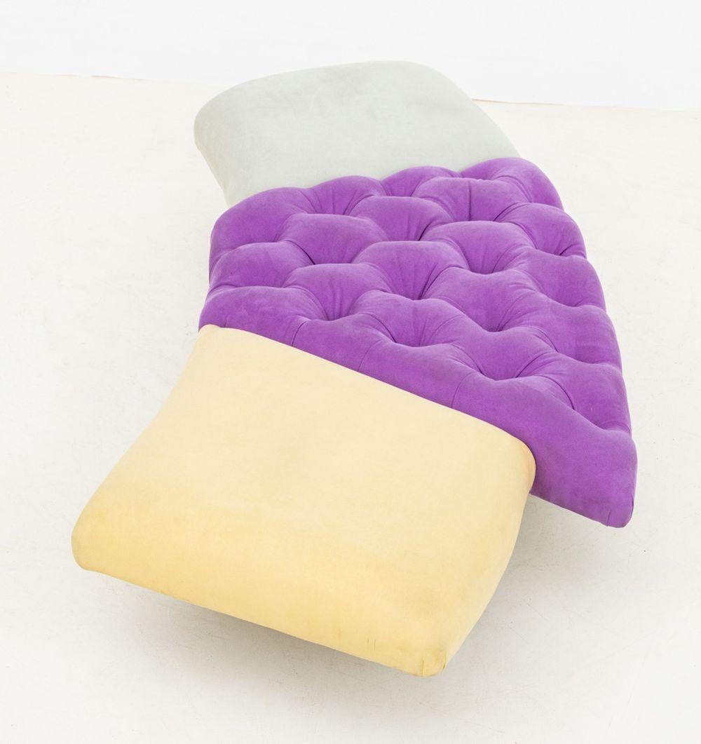 Saporiti x Il Loft Button-Tufted Suede Bench In Good Condition For Sale In Astoria, NY