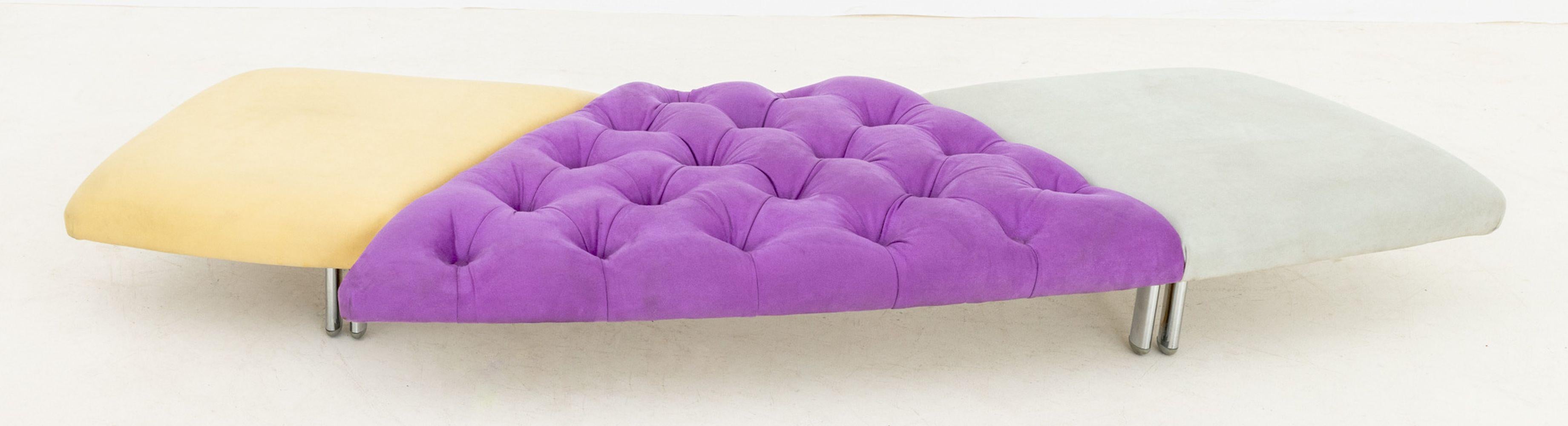 20th Century Saporiti x Il Loft Button-Tufted Suede Bench For Sale