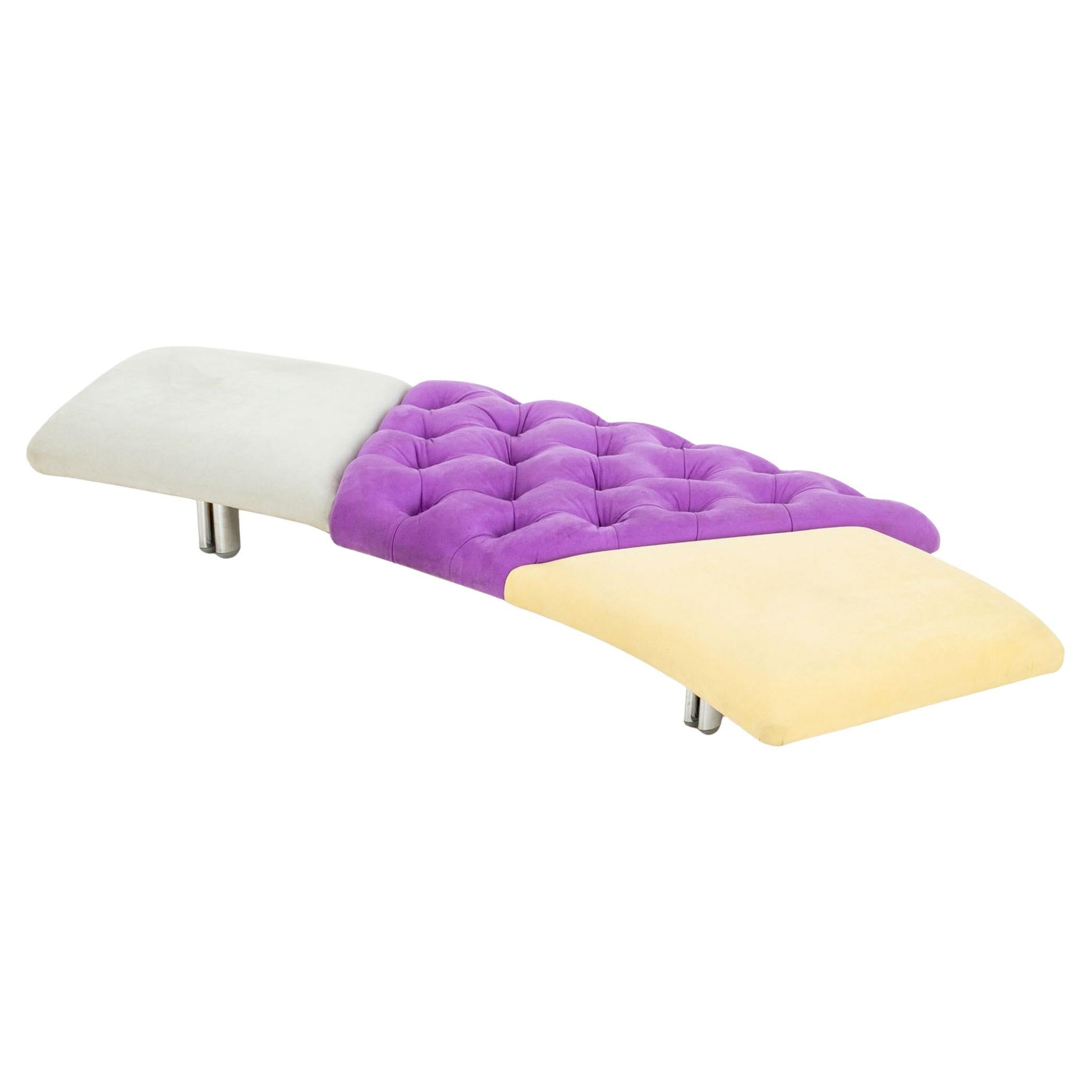 Saporiti x Il Loft Button-Tufted Suede Bench For Sale