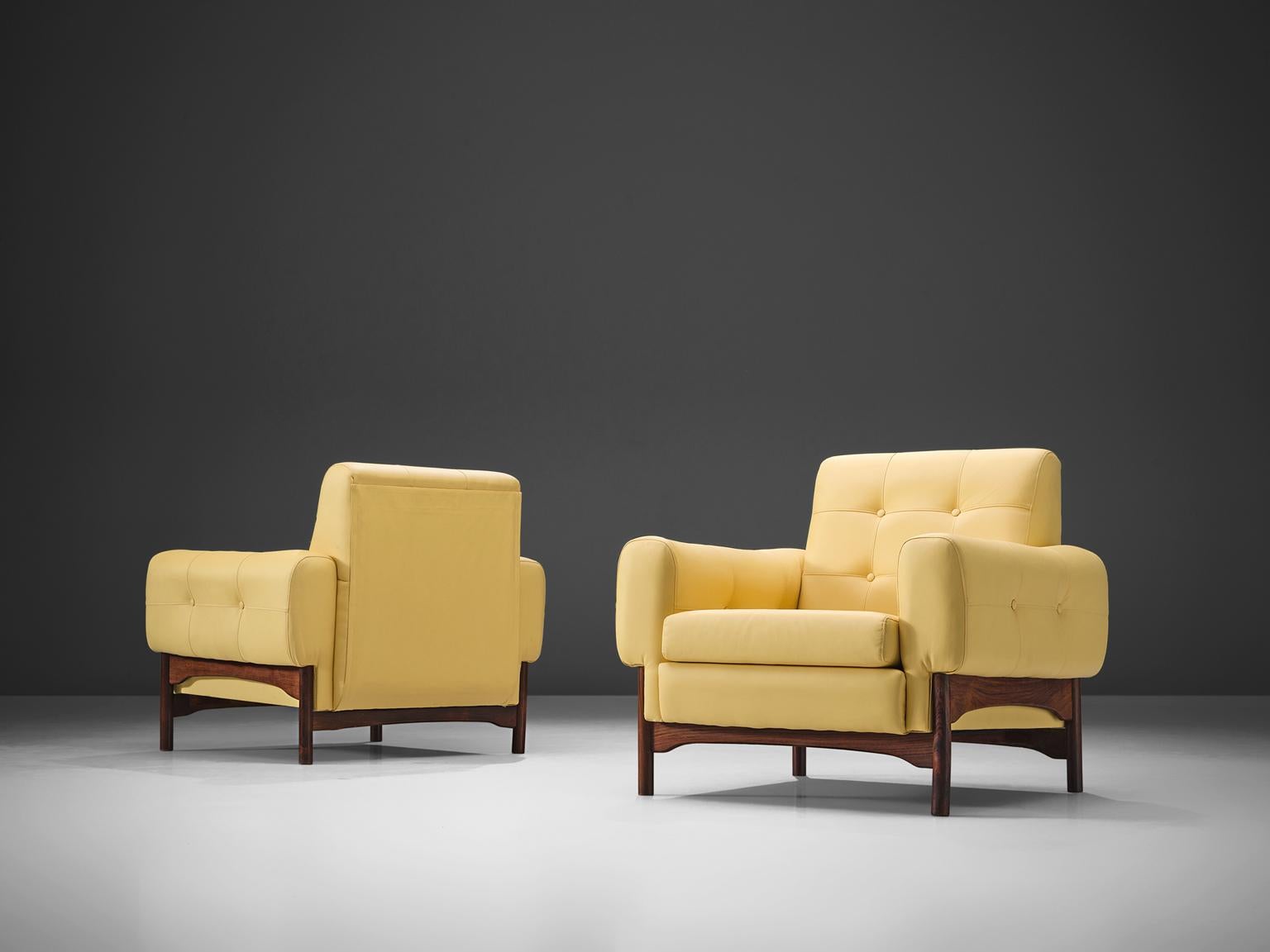 Mid-Century Modern Yellow Lounge Chairs with Rosewood Frame, Italy, 1960s