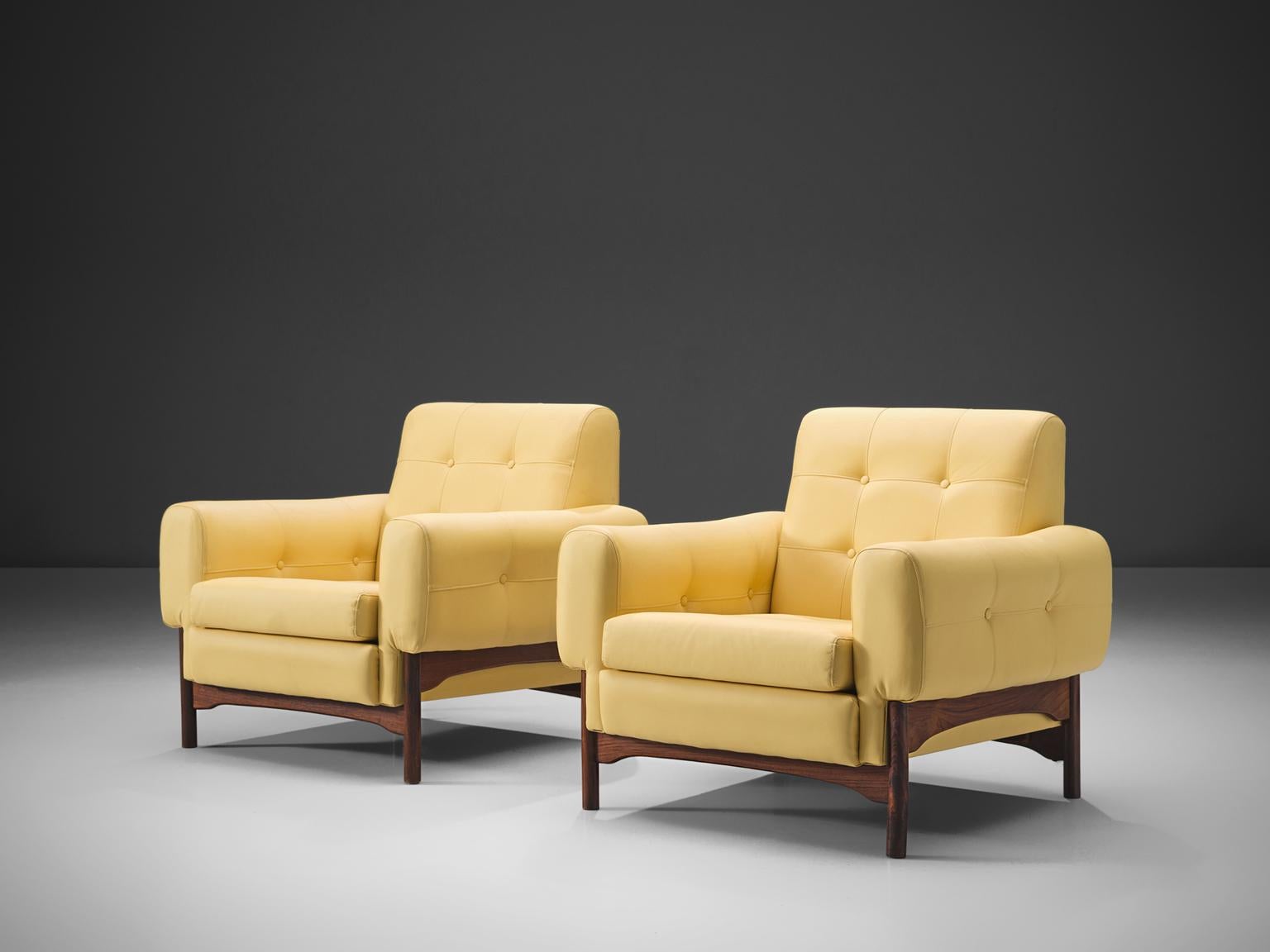 Italian Yellow Lounge Chairs with Rosewood Frame, Italy, 1960s