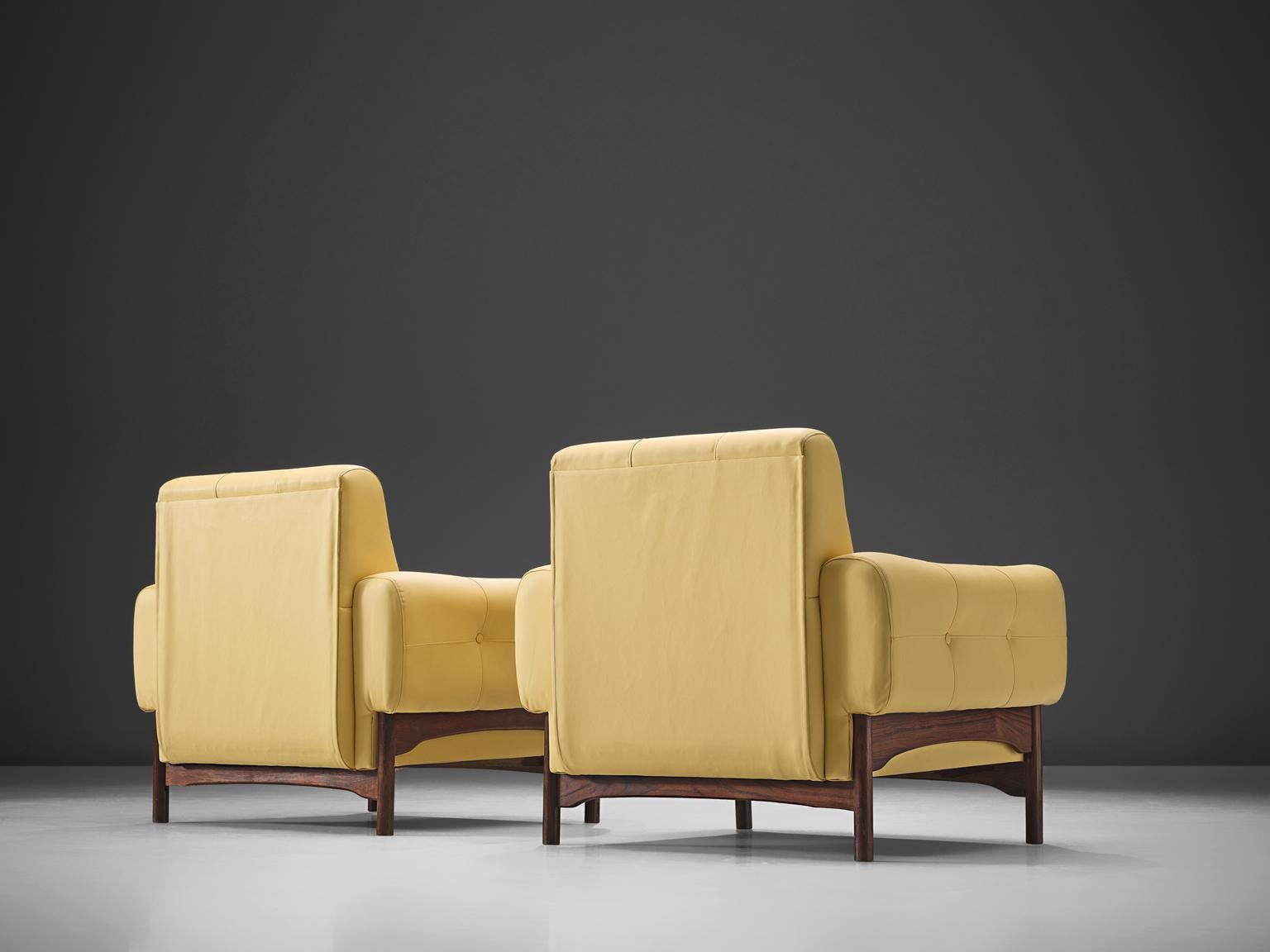 Yellow Lounge Chairs with Rosewood Frame, Italy, 1960s In Good Condition In Waalwijk, NL