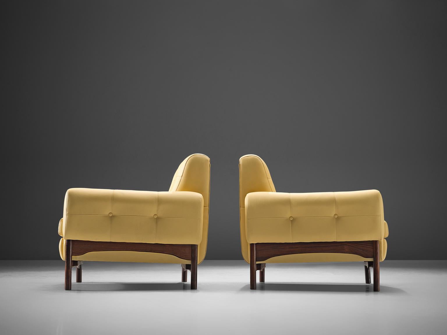 Mid-20th Century Yellow Lounge Chairs with Rosewood Frame, Italy, 1960s