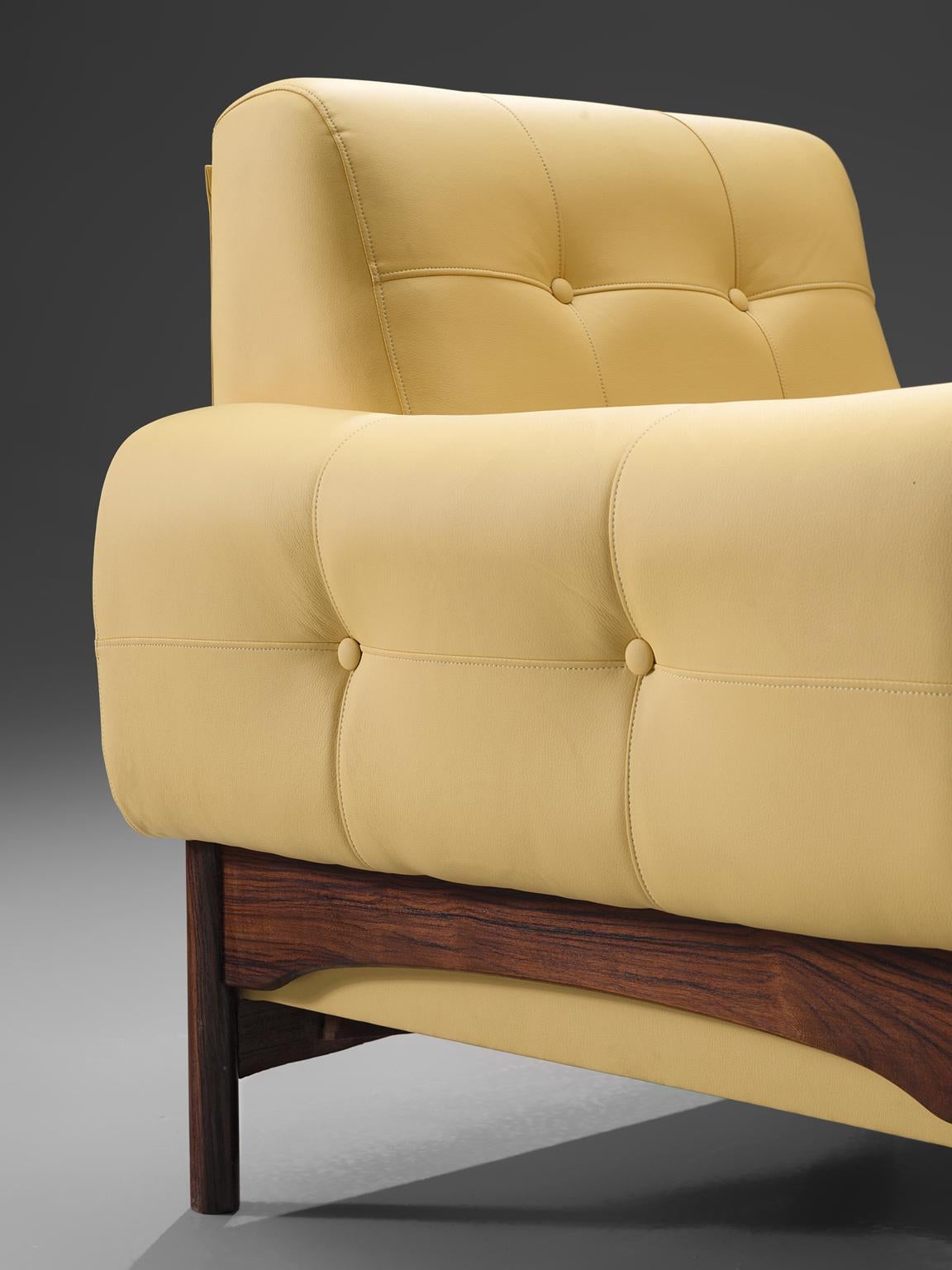 Fabric Yellow Lounge Chairs with Rosewood Frame, Italy, 1960s
