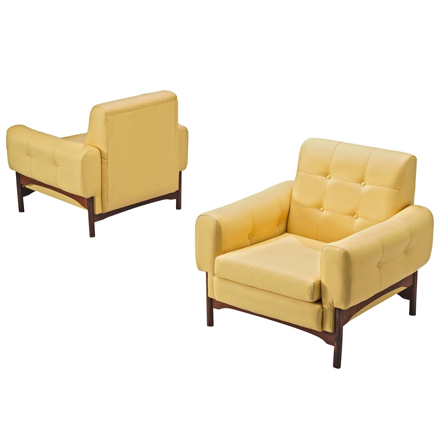 Yellow Lounge Chairs with Rosewood Frame, Italy, 1960s