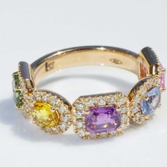 Multicolor Sapphire Brilliant Ring 2.34 ct pink blue violet yellow lime green