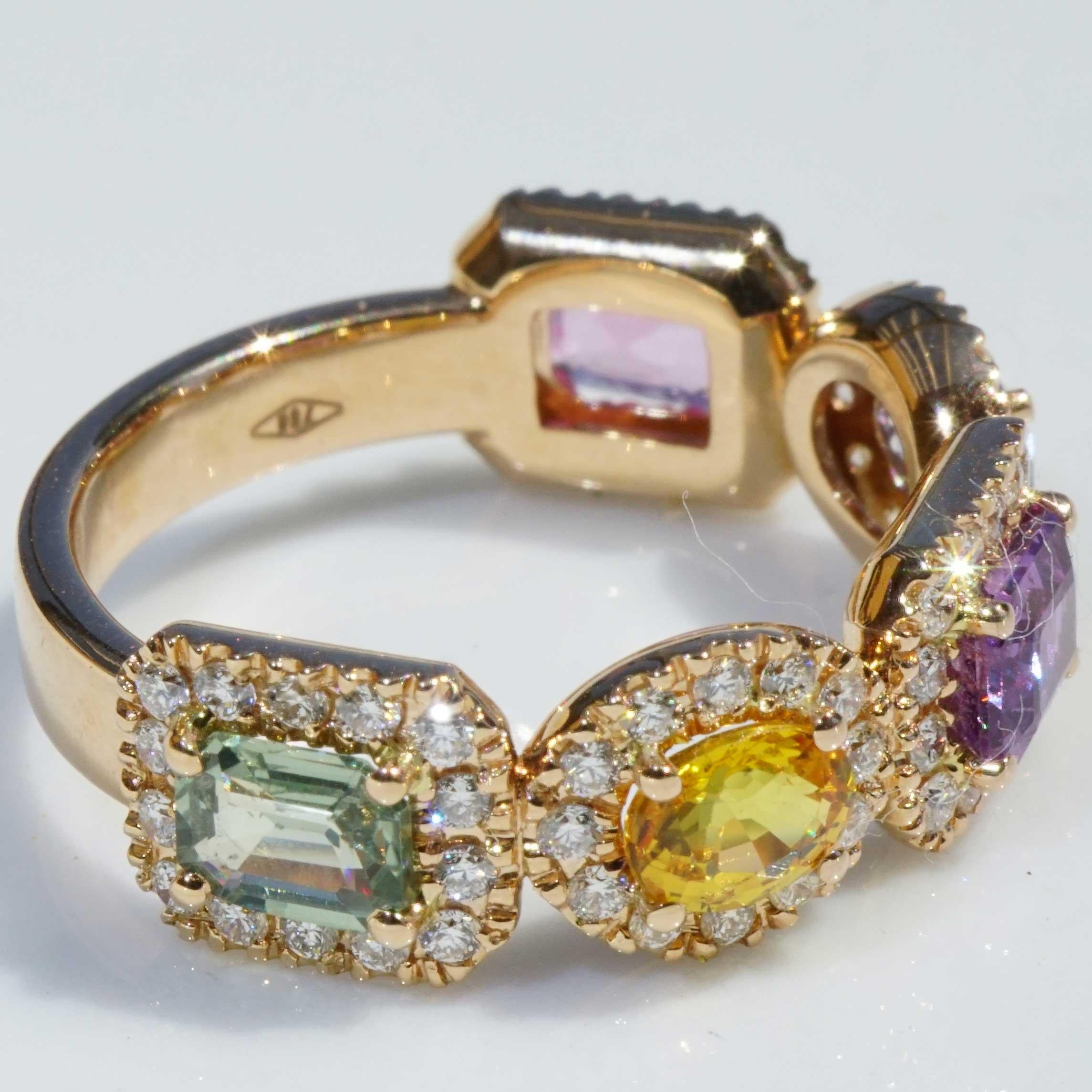Modern Multicolor Sapphire Brilliant Ring 2.34 ct pink blue violet yellow lime green For Sale