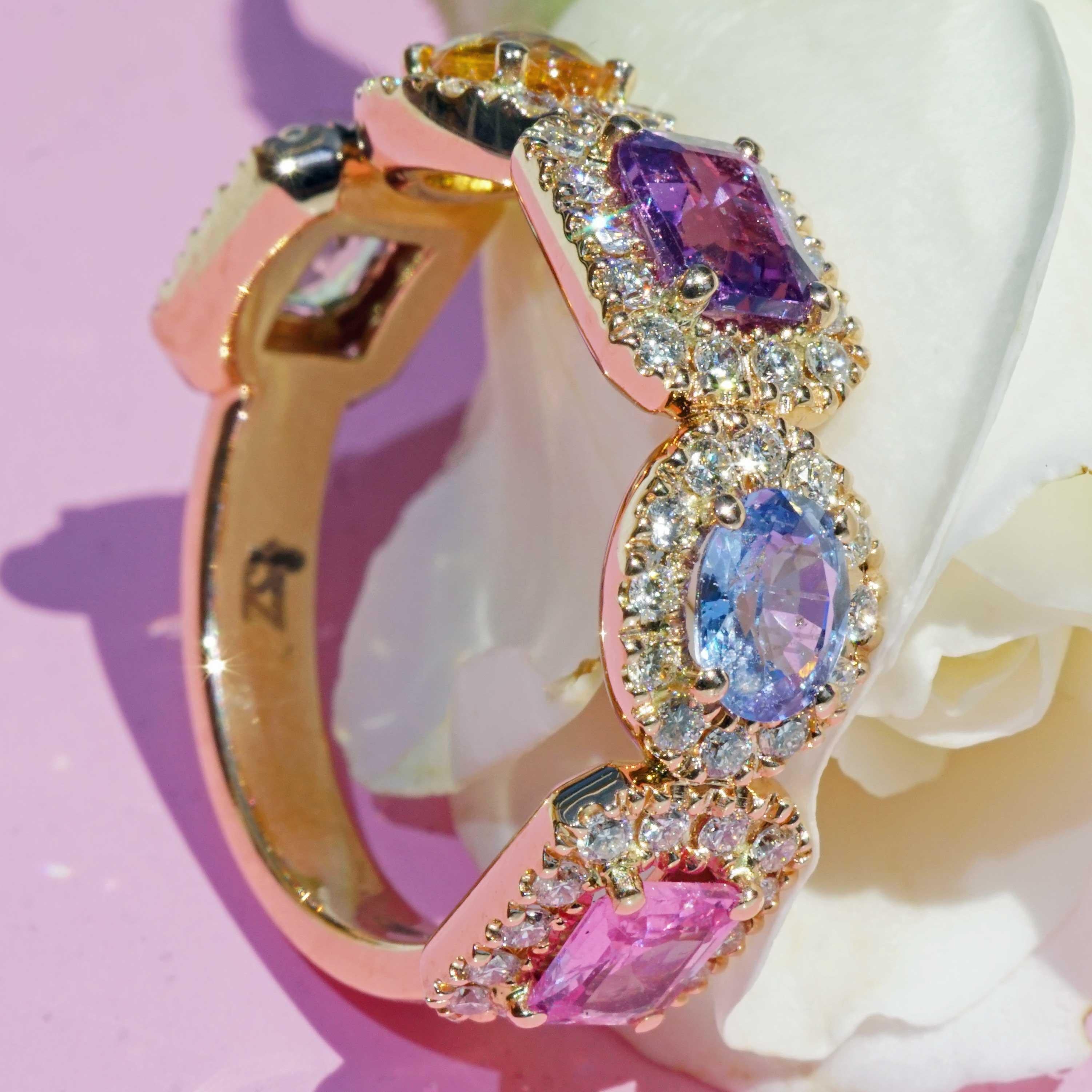 Multicolor Sapphire Brilliant Ring 2.34 ct pink blue violet yellow lime green For Sale 1