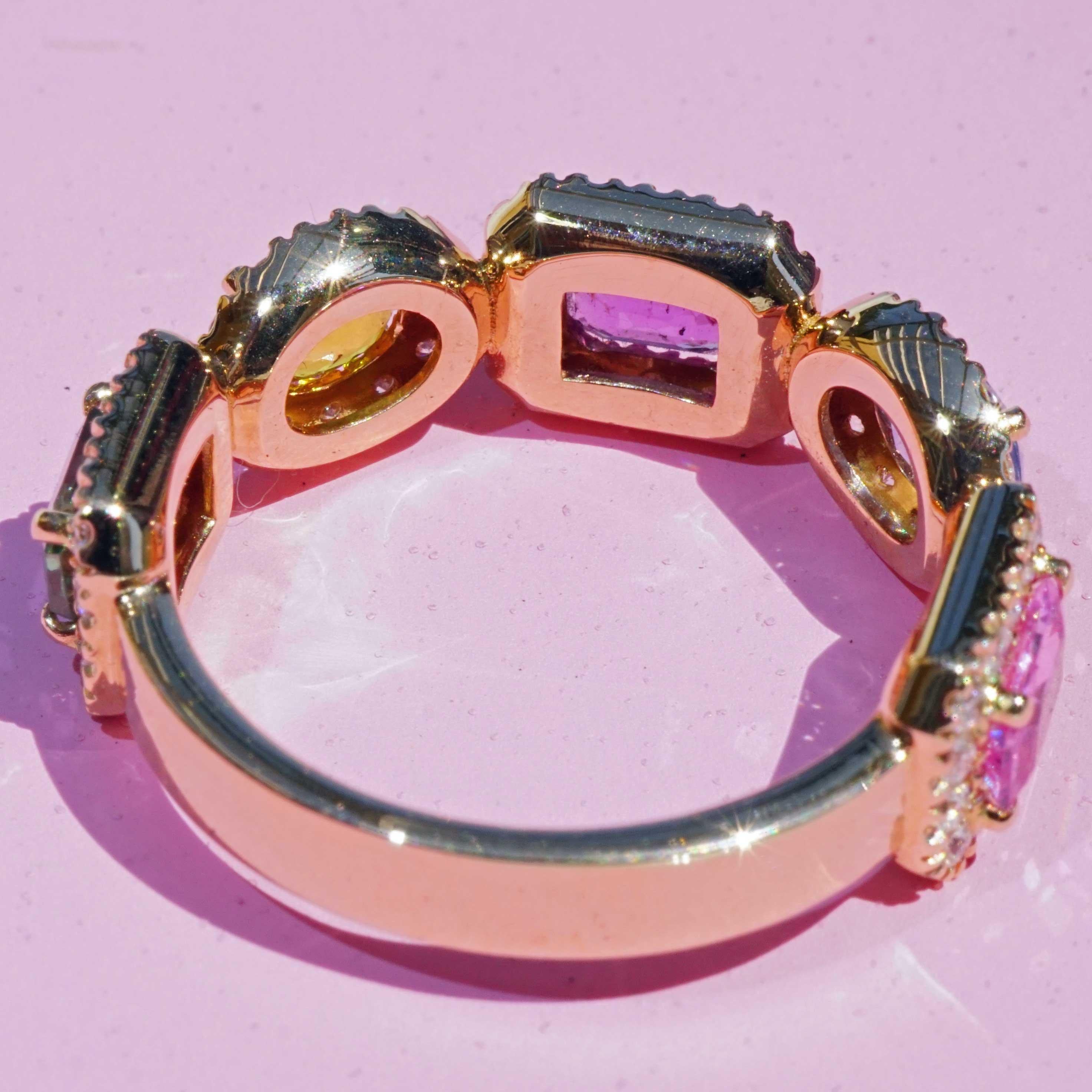 Multicolor Sapphire Brilliant Ring 2.34 ct pink blue violet yellow lime green For Sale 2
