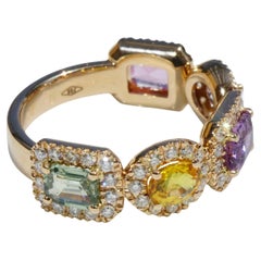 Multicolor Sapphire Brilliant Ring 2.34 ct pink blue violet yellow lime green