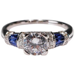 Blue Sapphire 0.2 Carat Round Cut Cubic Zirconia 18K White Gold Solitaire Ring