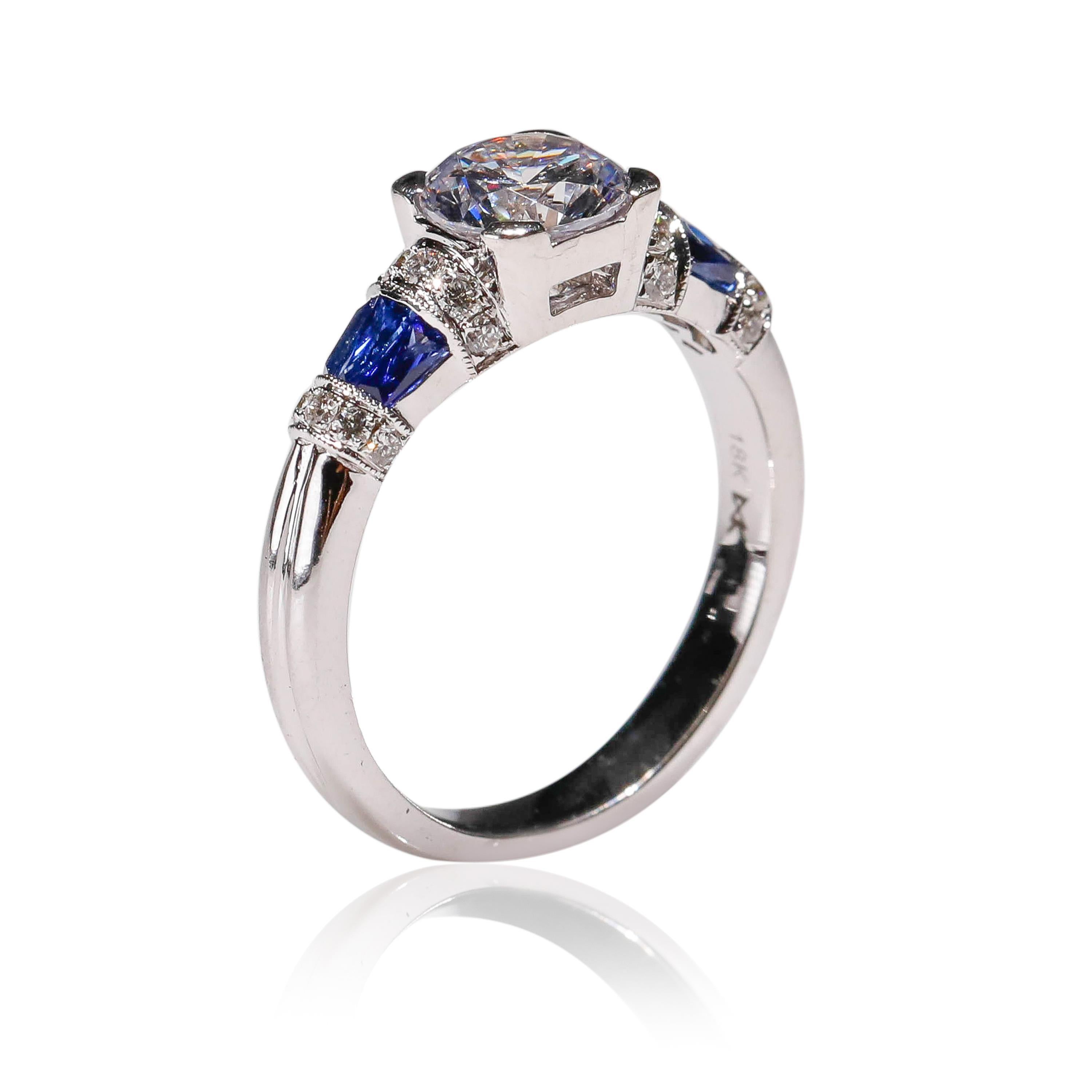 Blue Sapphire 0.2 Carat Round Cut Cubic Zirconia 18K White Gold Solitaire Ring

Crafted in 18kt White Gold, this Unique design showcases a Blue Sapphire 0.35 TCW, set in a halo of round-cut mesmerizing cubic zirconia and diamonds, Polished to a