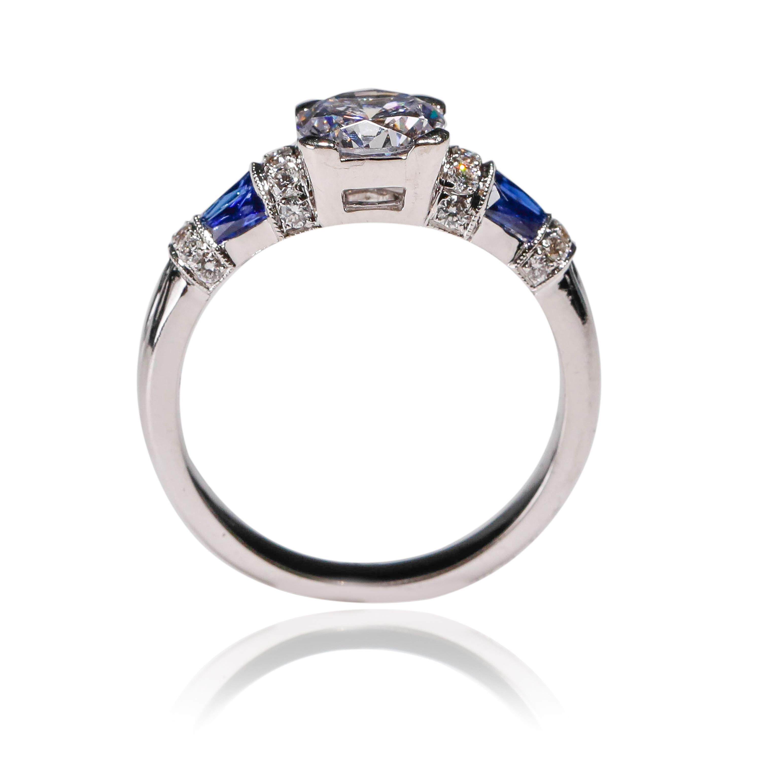 Square Cut Blue Sapphire 0.2 Carat Round Cut Cubic Zirconia 18K White Gold Solitaire Ring